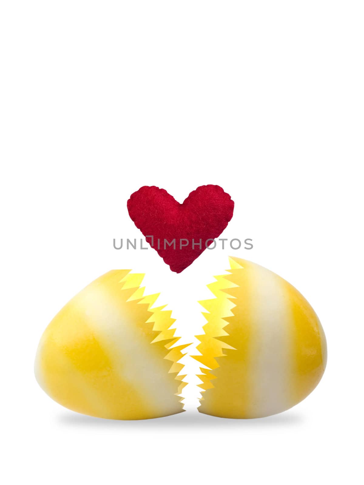 Easter egg with red heart on white background