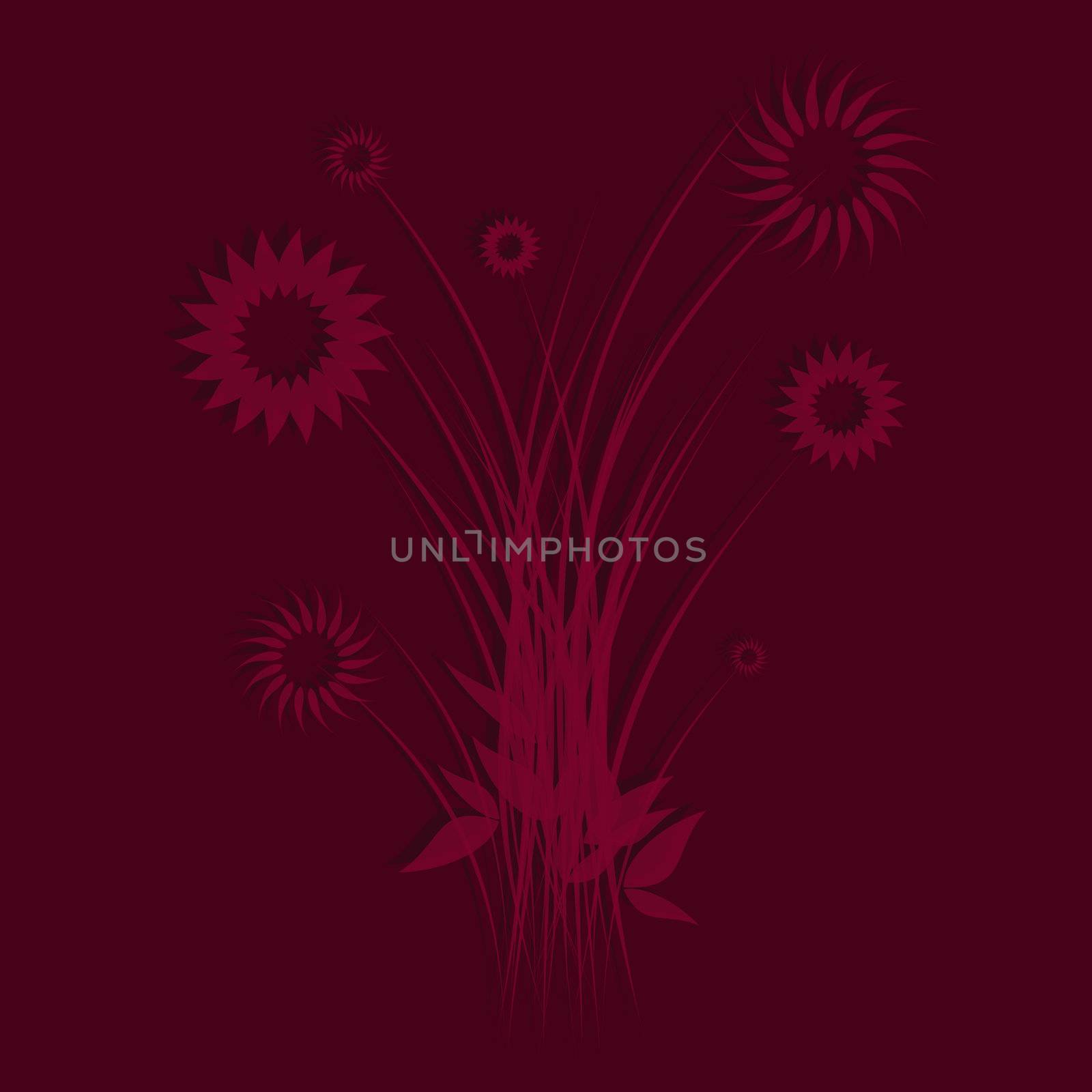 fine decorative abstract flowers on bordeaux background 