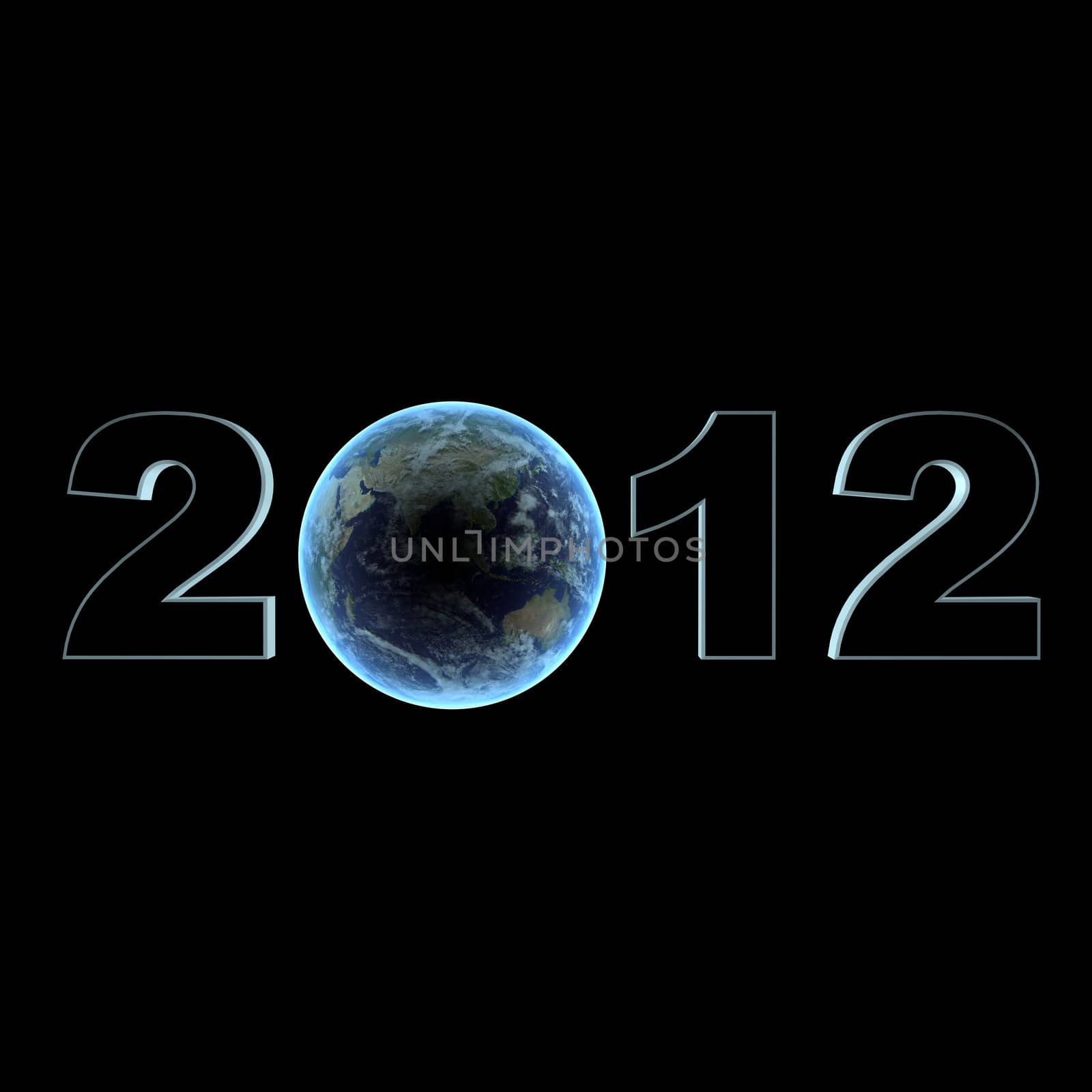 a typography of 2012 with a terrestrial globe