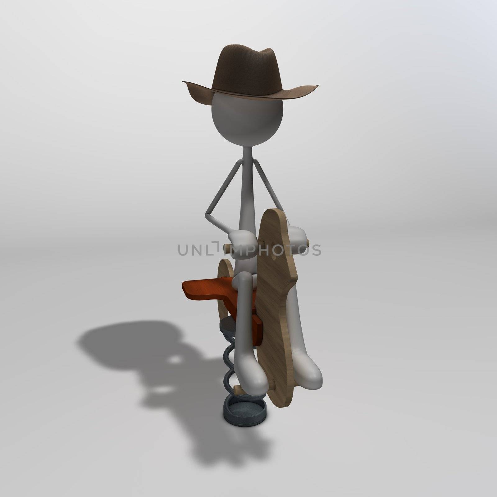 a figure with a cowboy hat sitting on a teeter-totter horse