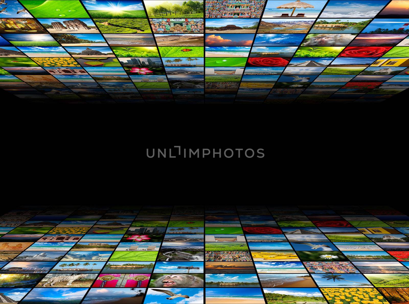 Abstract multimedia background composed of many images with copy by dimol