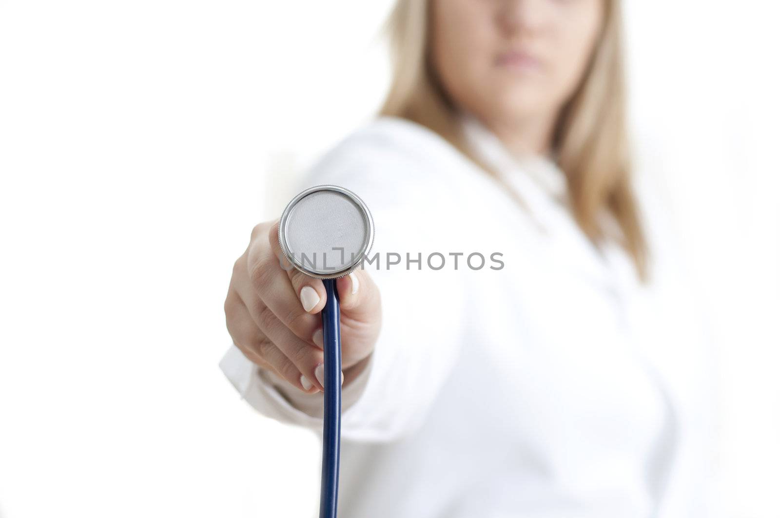 woman Doctor Hand Held Stethoscope, Closeup picture