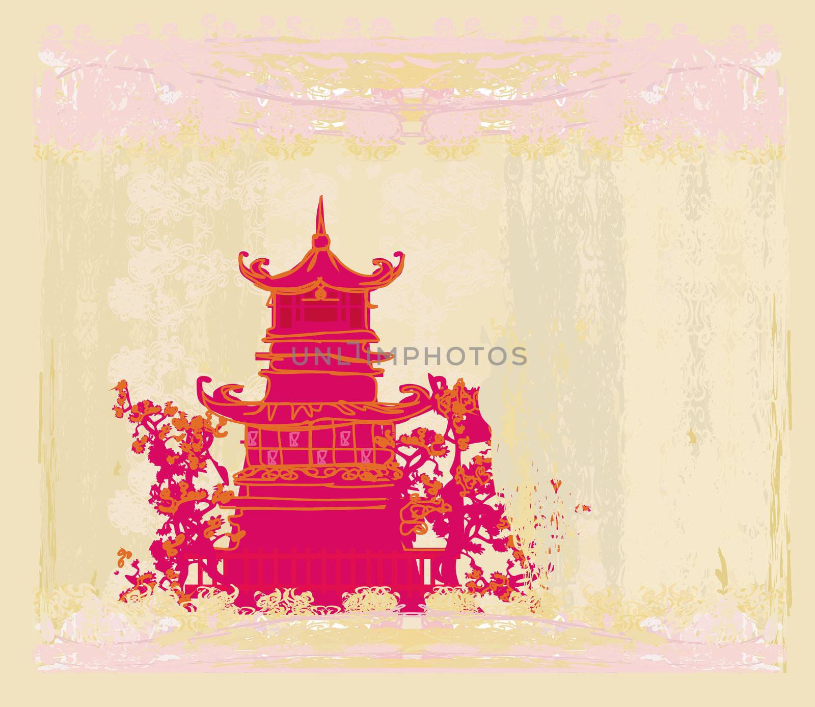 old paper with Asian Landscape