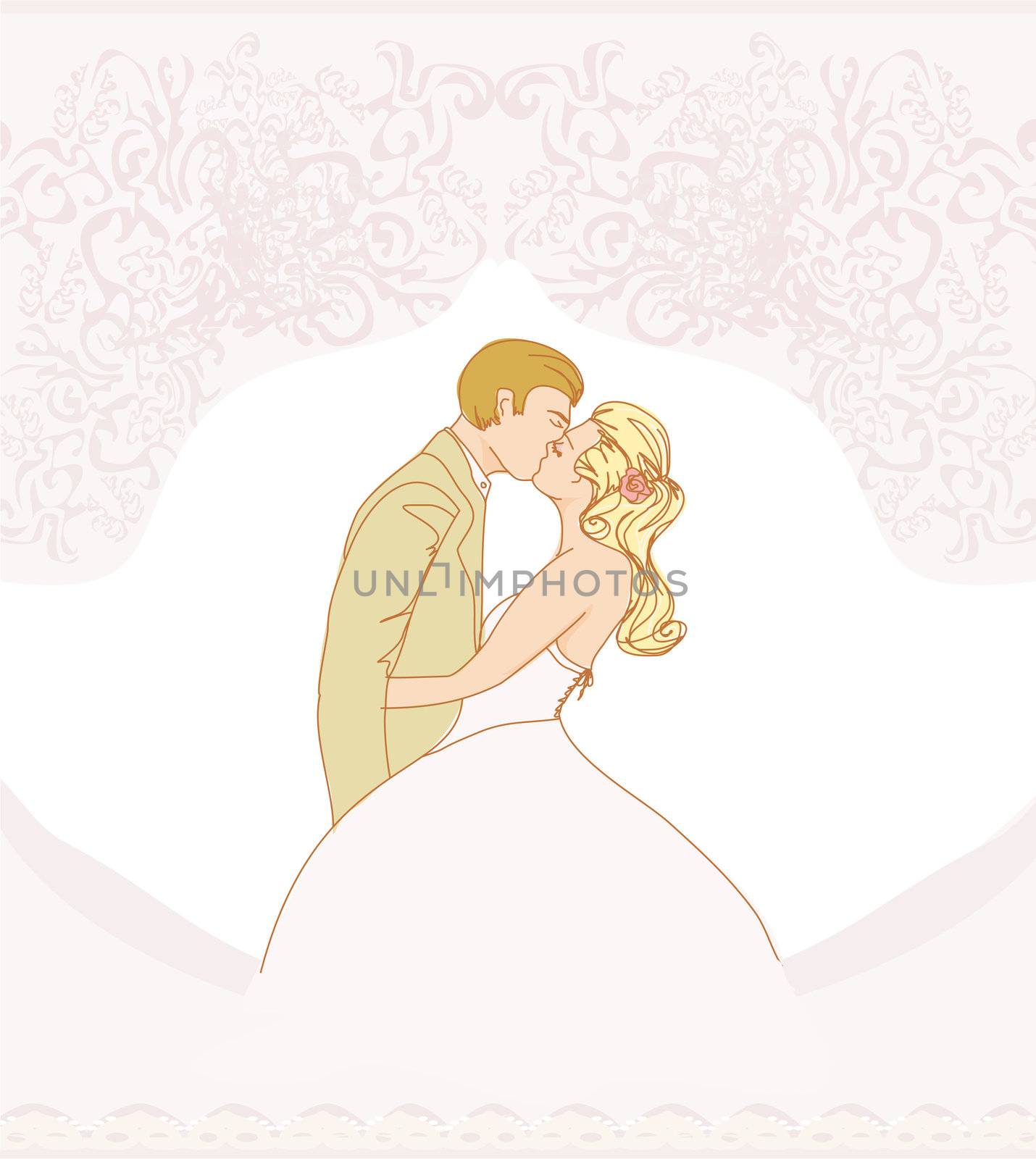 wedding couple kissing - vintage background