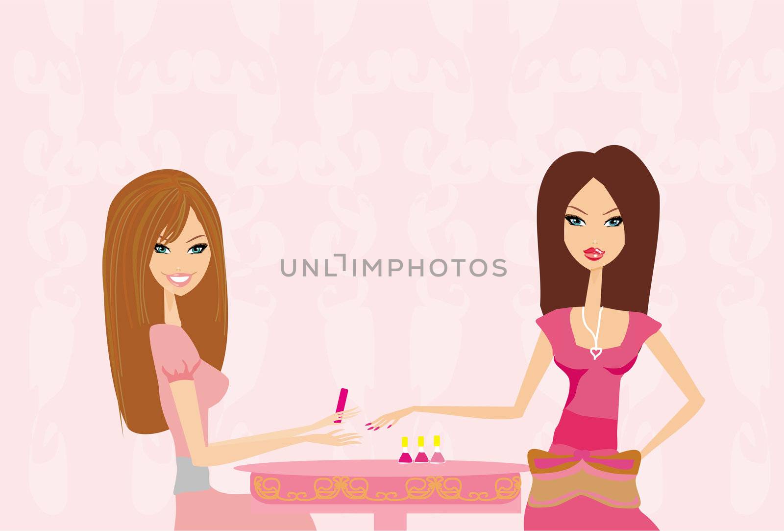 Young lady doing manicure in beauty salon