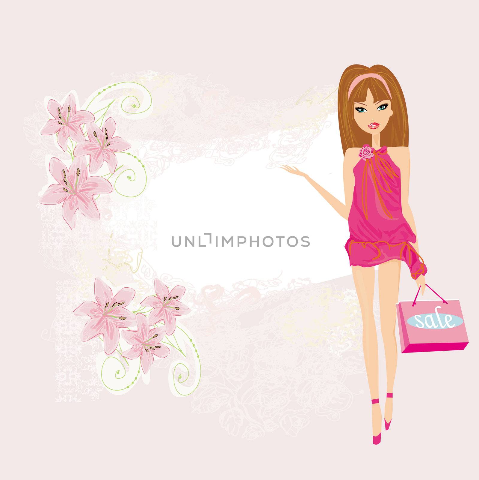 Fashion shopping girl showing message bord