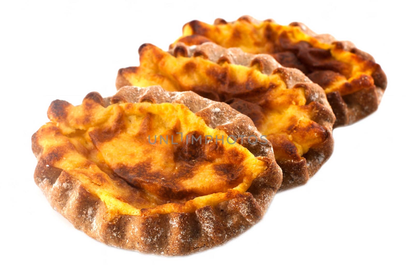The traditional Finnish pastries with rice on a white background.