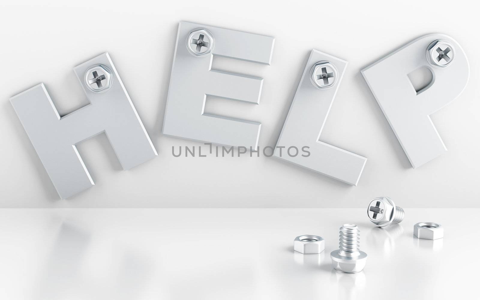 word help attached with bolts on a white background