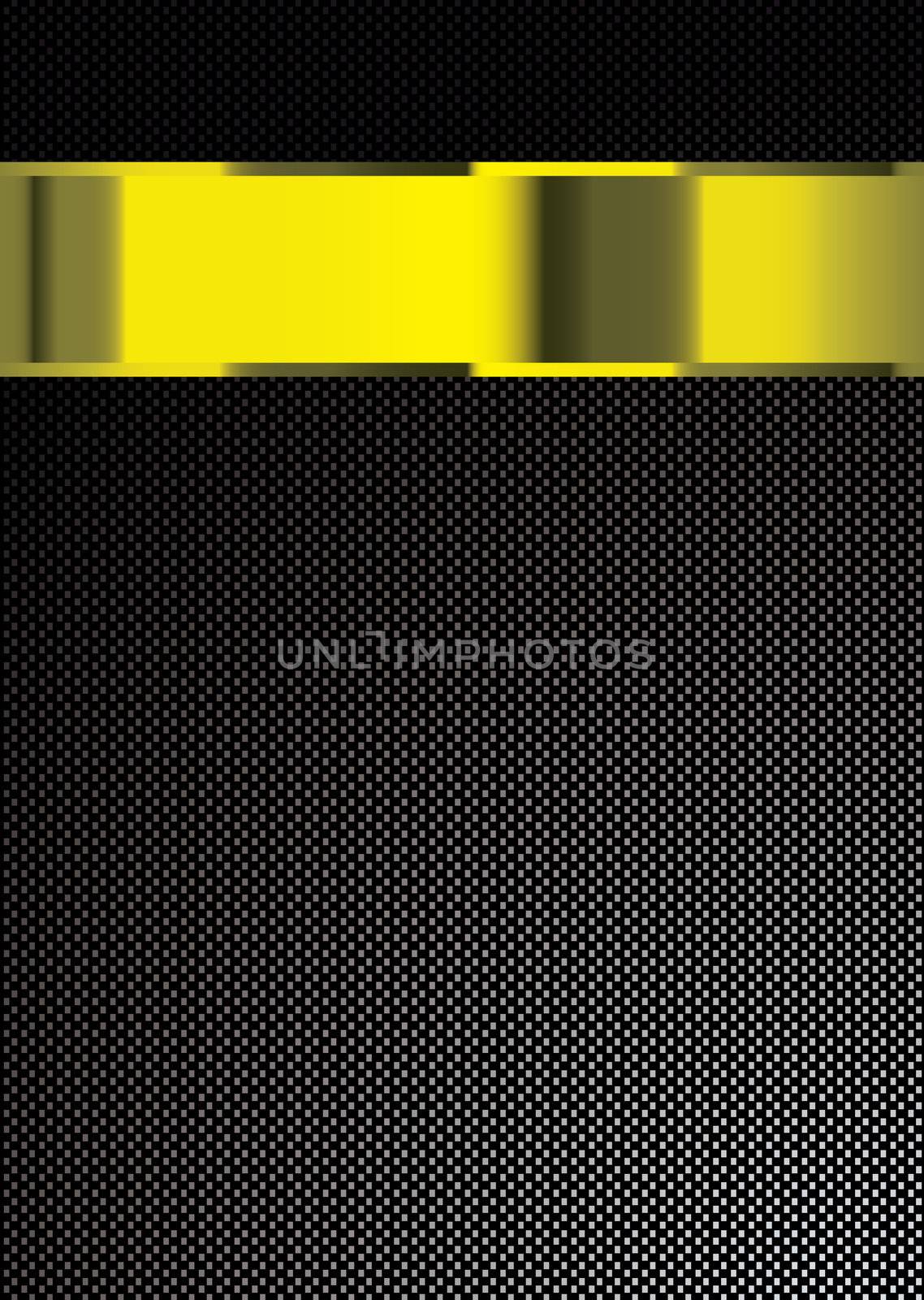 Carbon fiber background with gold band or banner with copy space
