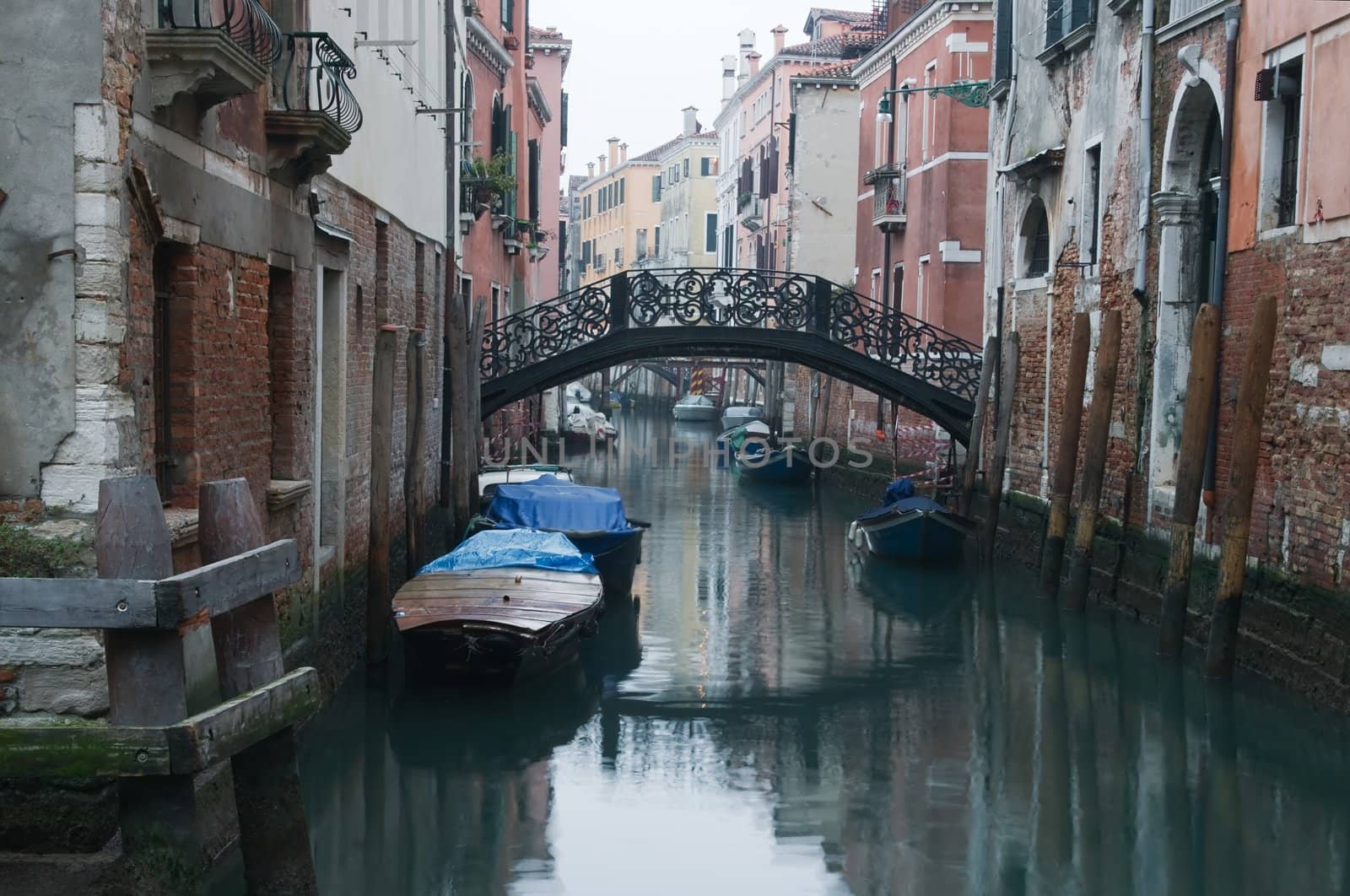 Venice. View of Venice Canal in winter twilight