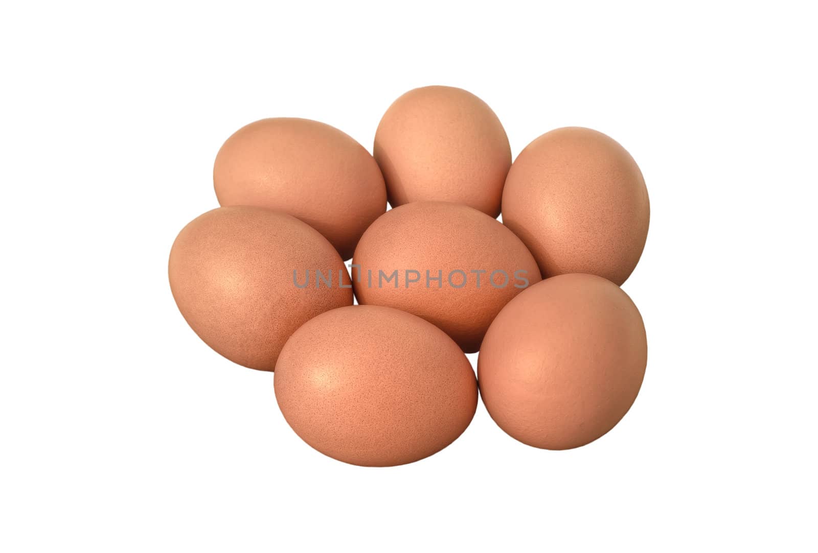 Seven brown eggs isolated on white background