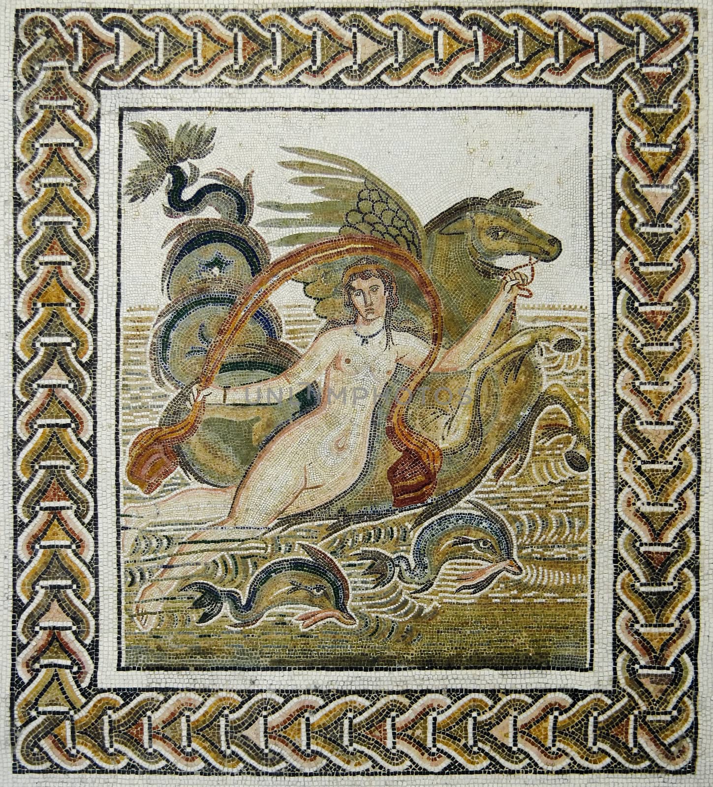 Roman mosaic of the abduction of Europe from the museum of ancient mosaics in Tunisia, El Jem