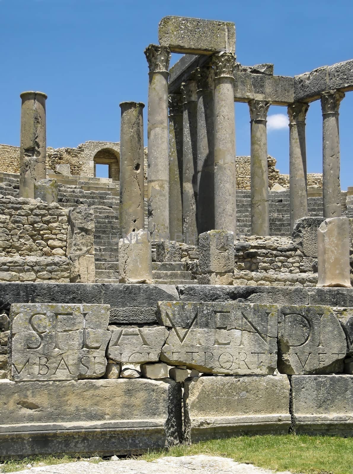 The ruins of the ancient Roman city of Dougga in Tunisia. 
