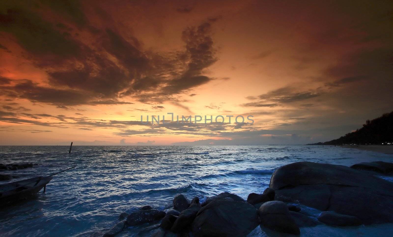 Landscape of beautiful Sunset at Beach, Rayong Thailand