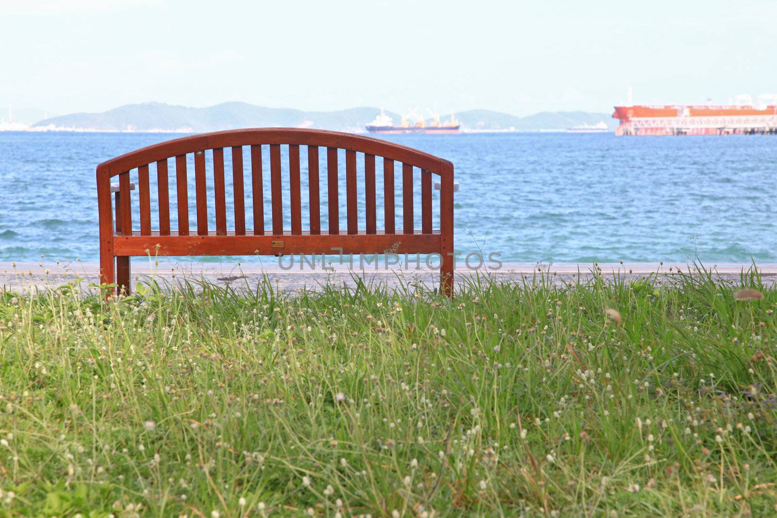 wooden beach chair with sea landscape at Srichang Island Pattaya Thailand