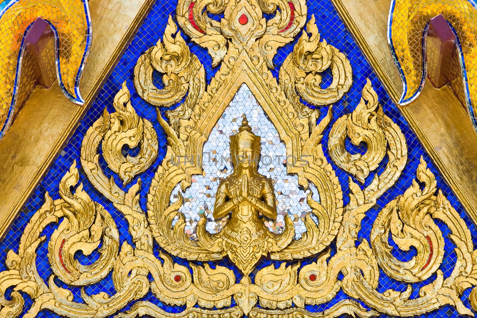 Golden gable Roof at Wat Phra Keao Temple in Grand Palace, Bangkok Thailand