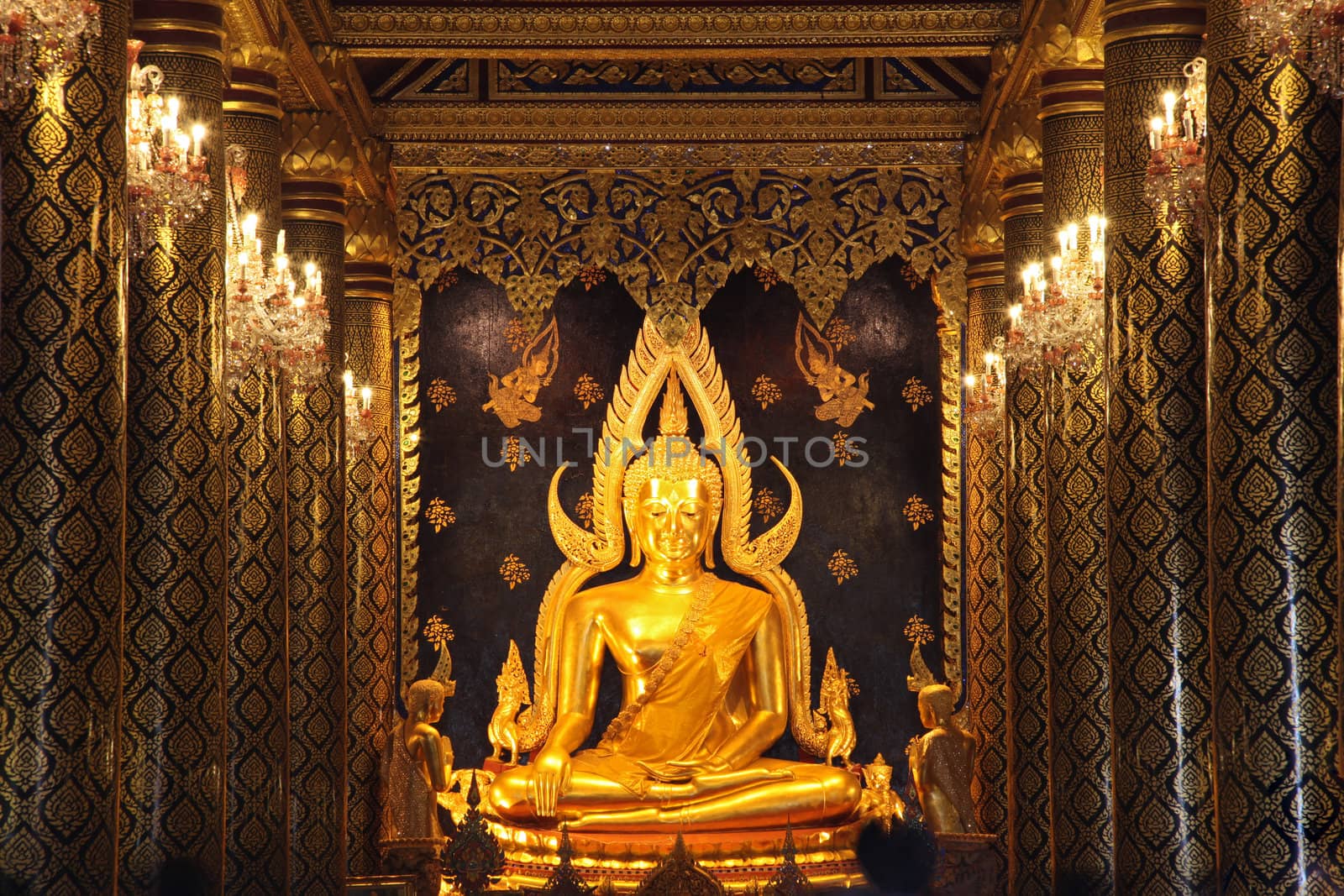 golden buddha statue image in Phisanulok Temple Thailand