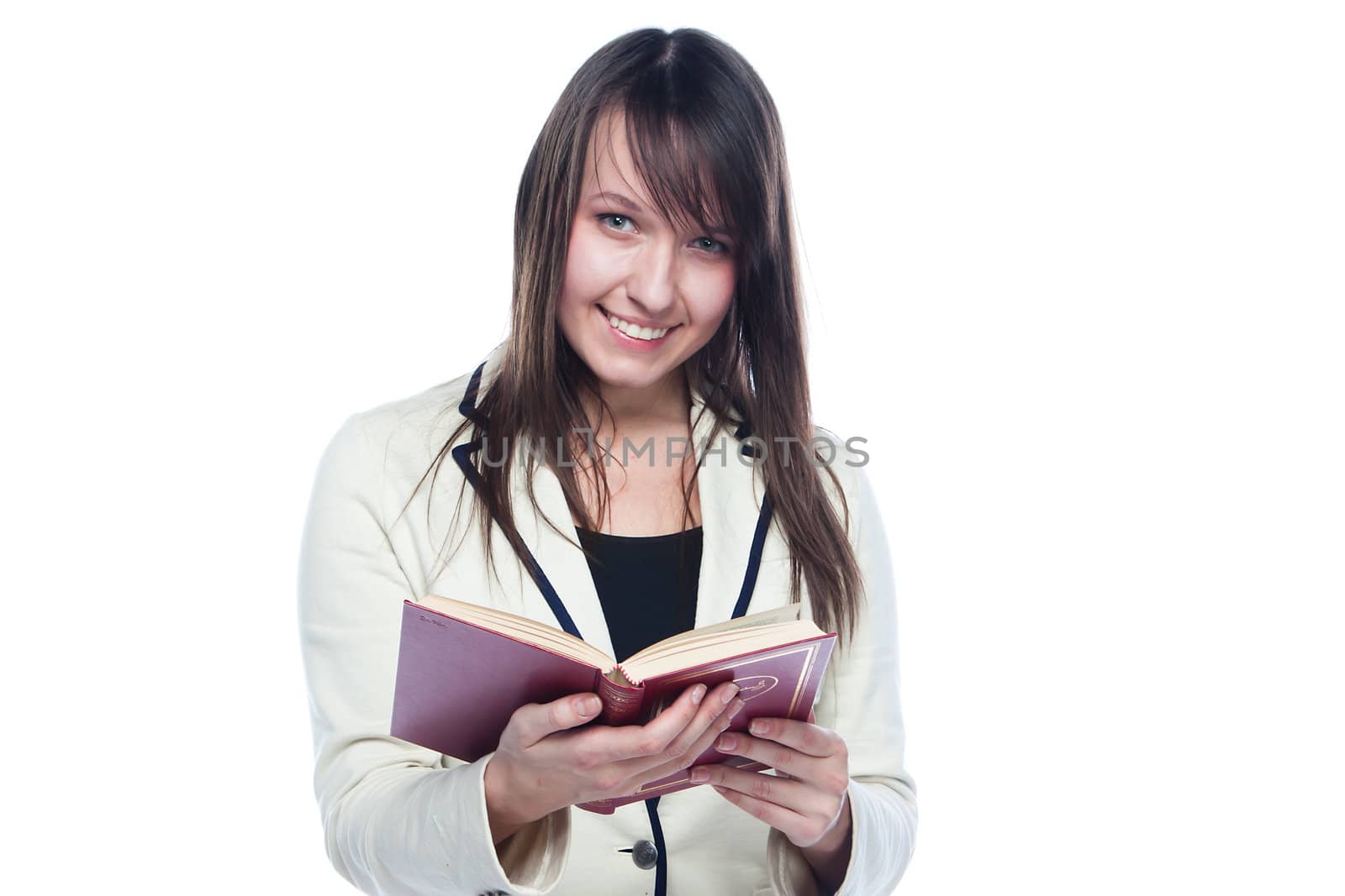 Portrait of a young and beautiful girl student who is preparing for exams
