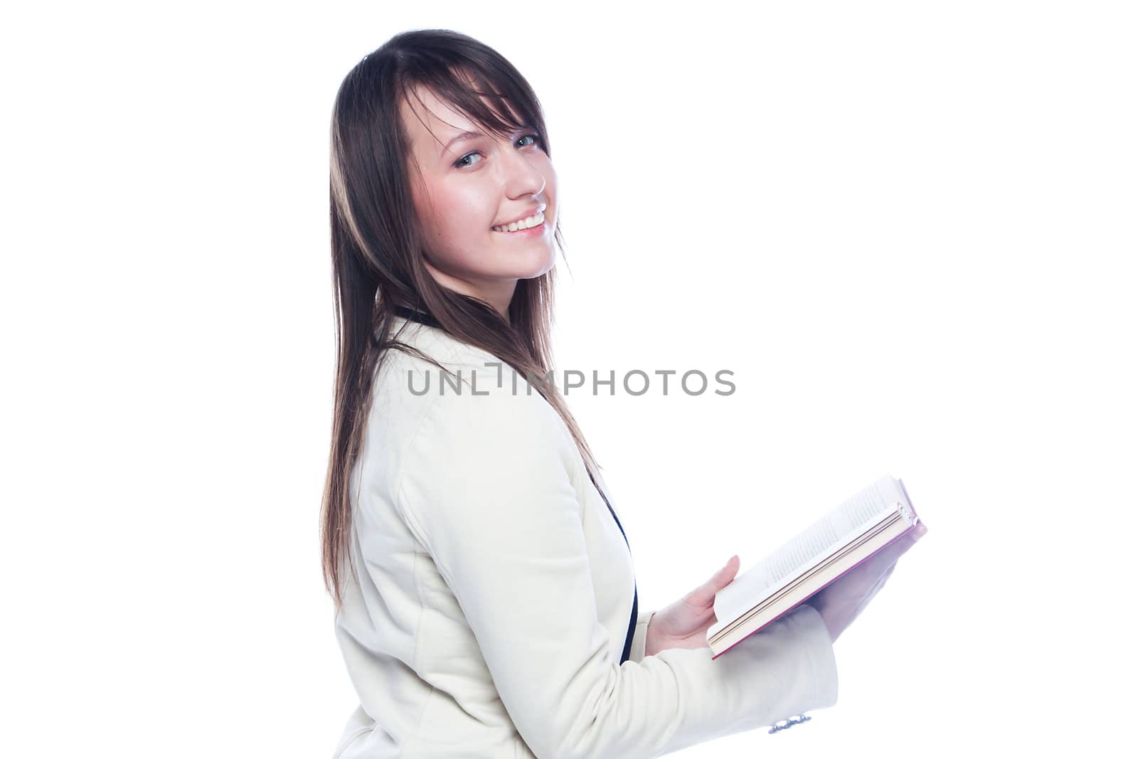Portrait of a young and beautiful girl student who is preparing for exams