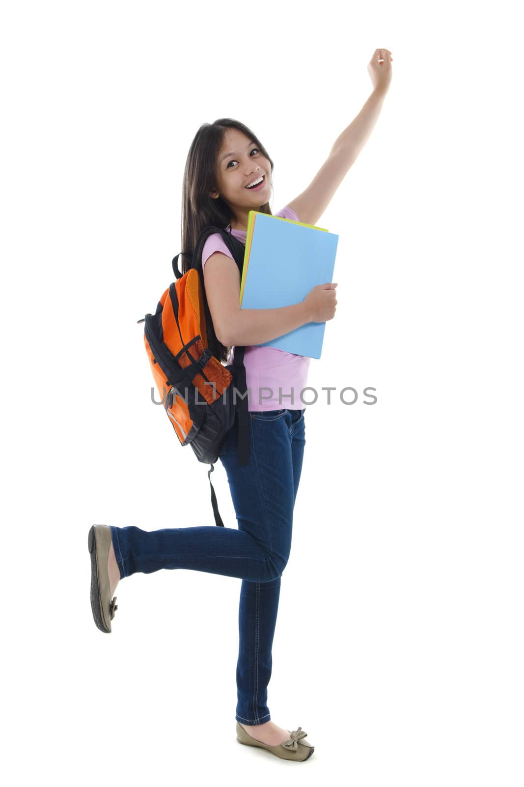 Excitement Student on white background