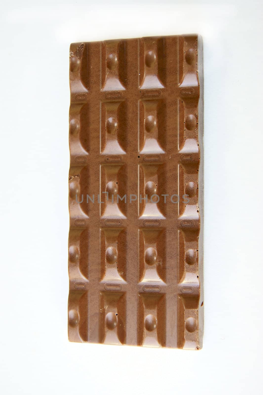Aiming bar of chocolate on white background is insulated