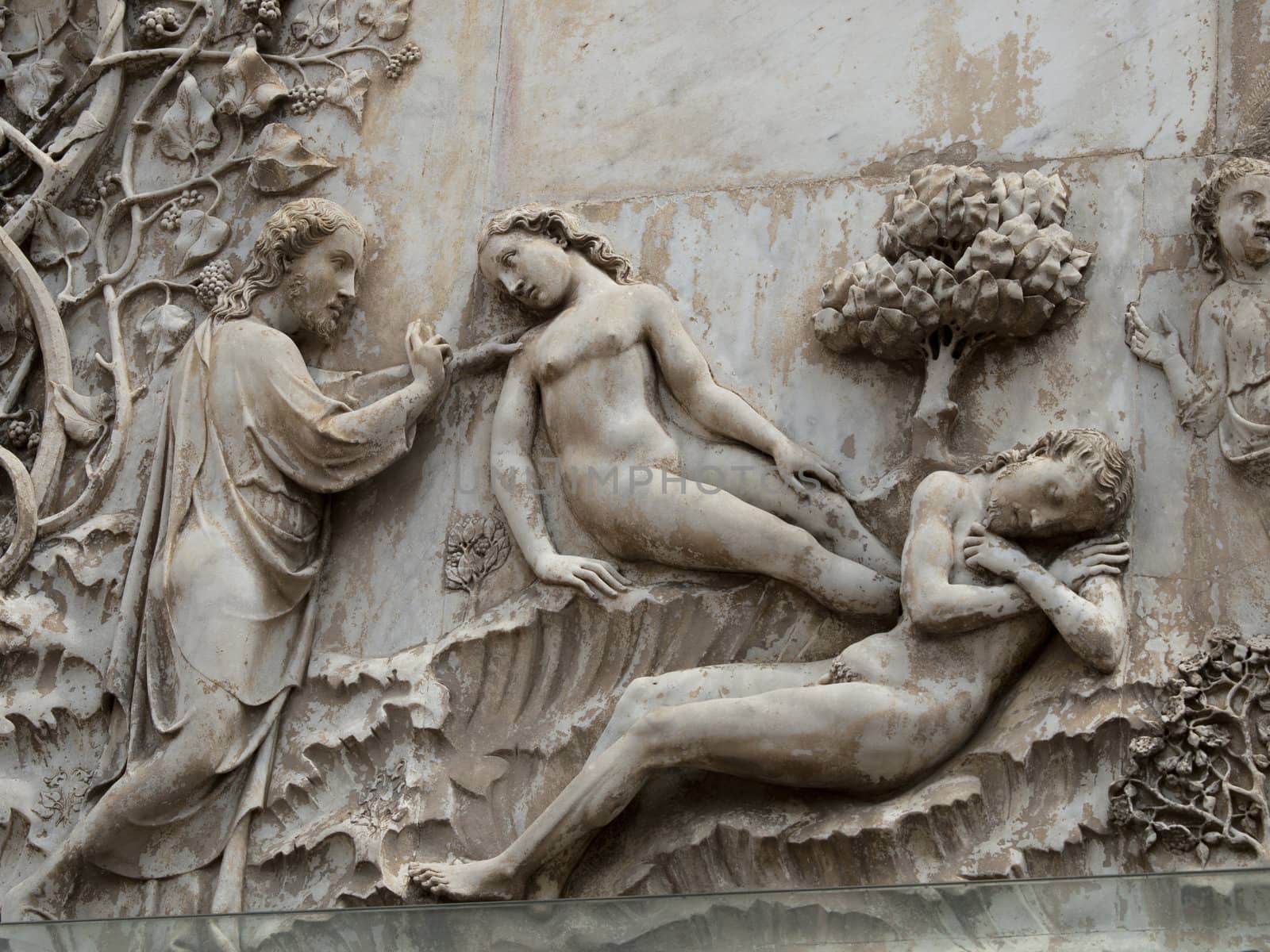 orvieto - Duomo facade. The first pillar: scenes from Genesis. Creating Eve .