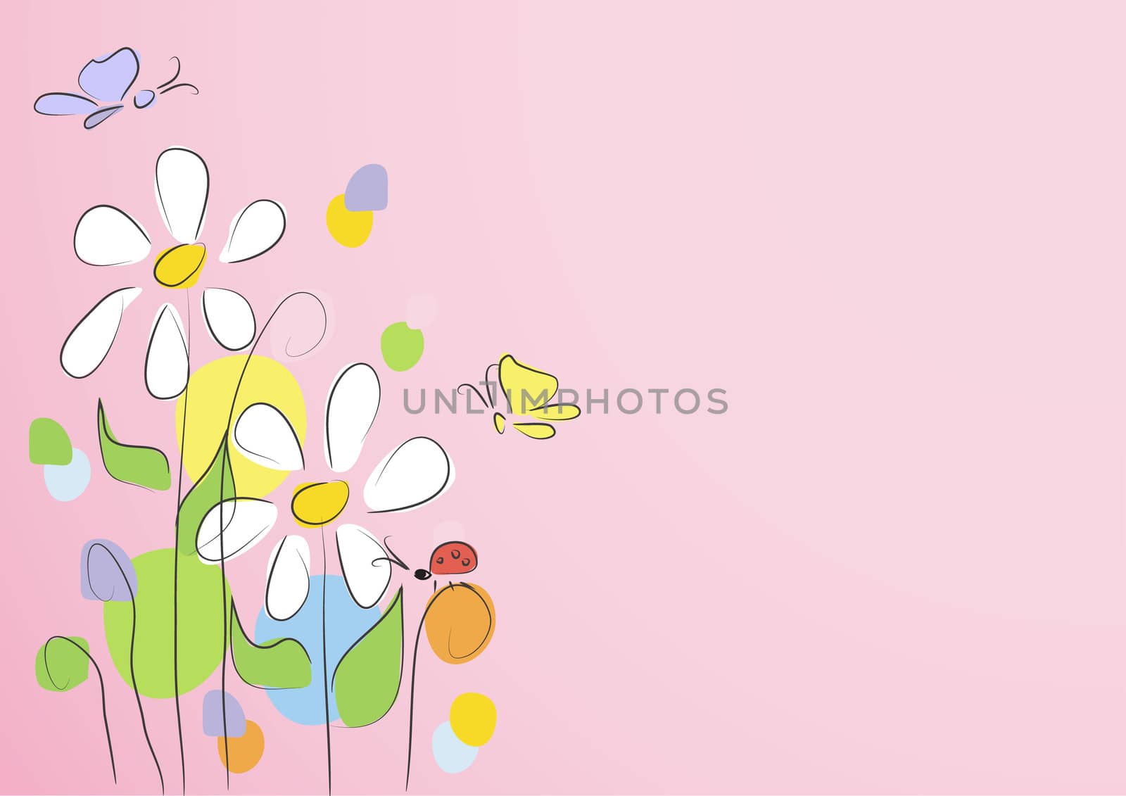 Greeting card with daisies on a pink background