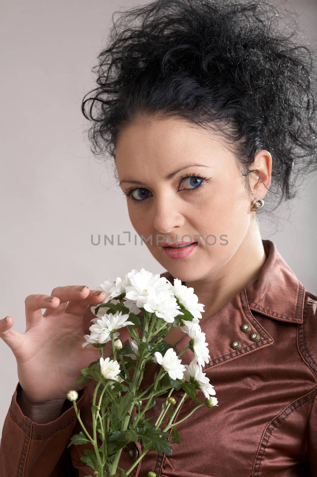 An image of beautiful woman with white flowers
