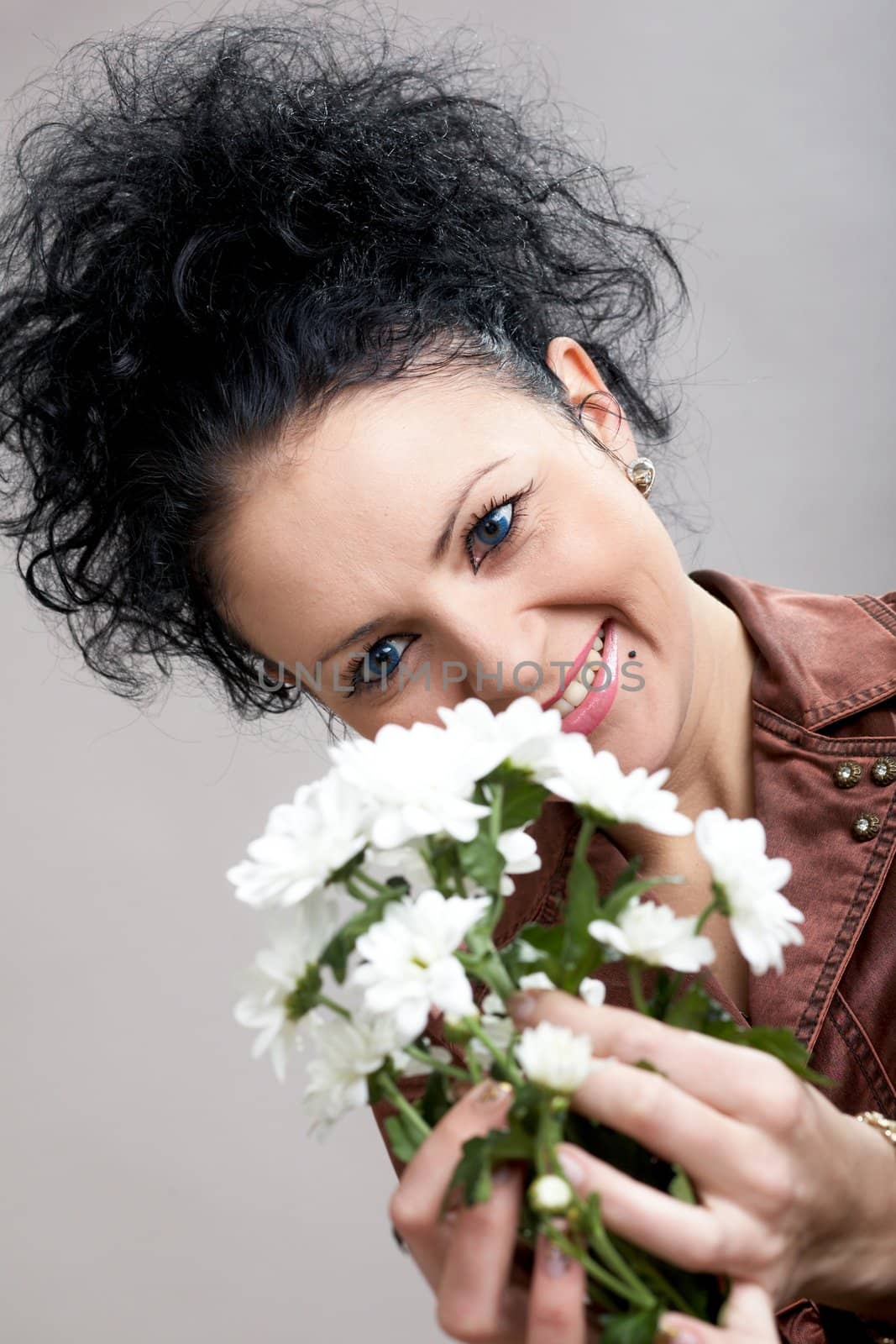 Portrait of woman with red flowers by velkol