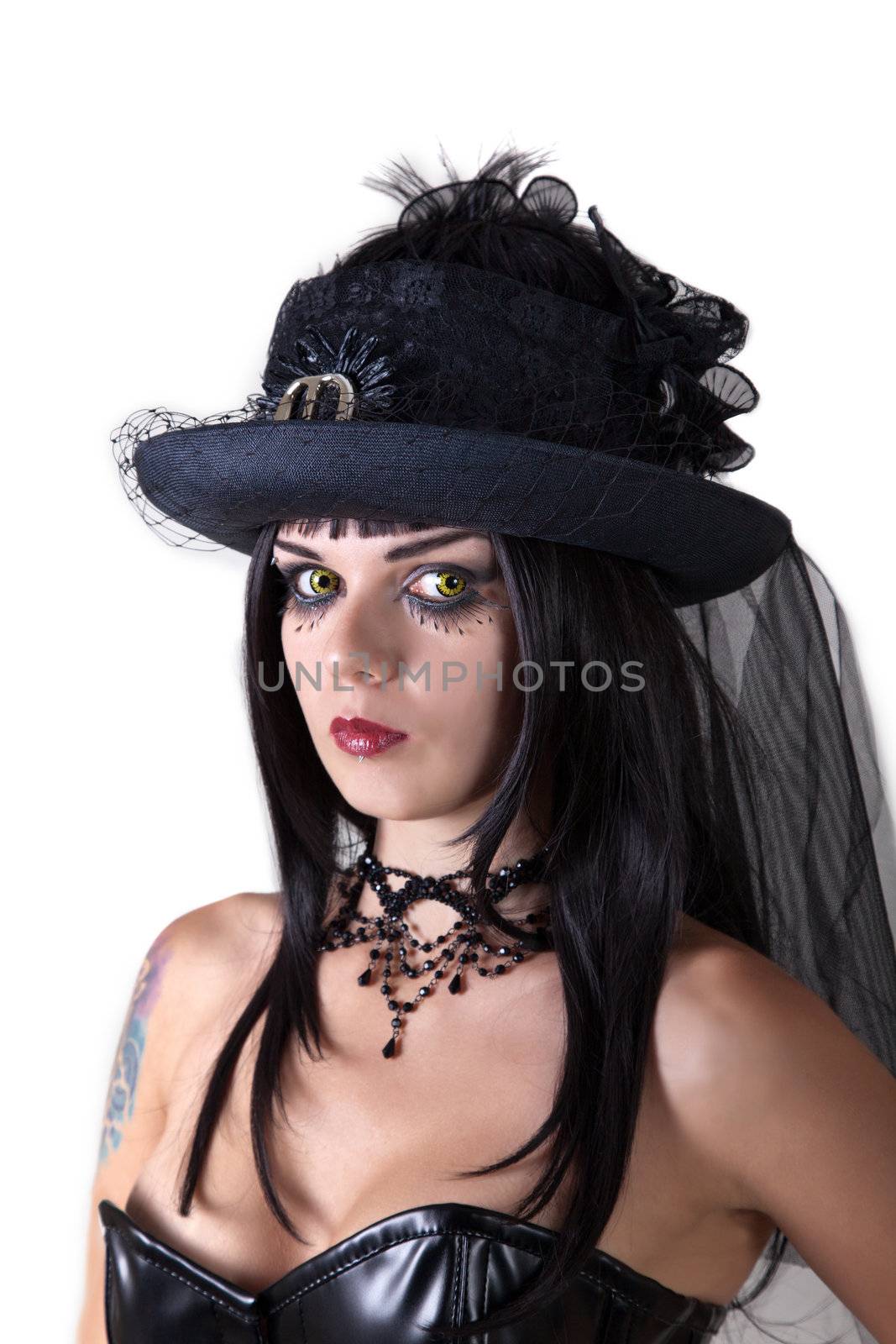 Young witch in veil hat  by Elisanth