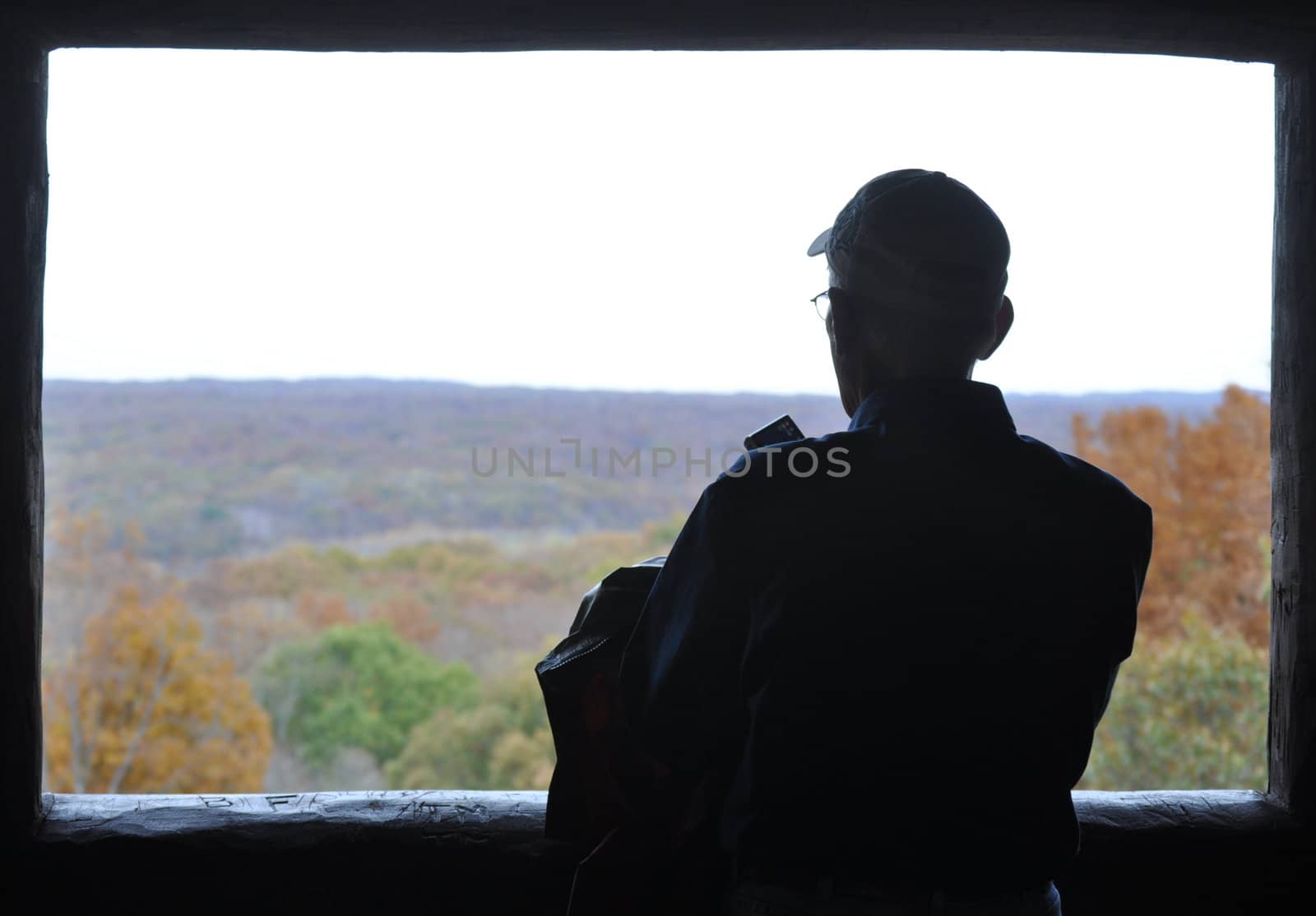 Man looks out at changing trees by RefocusPhoto