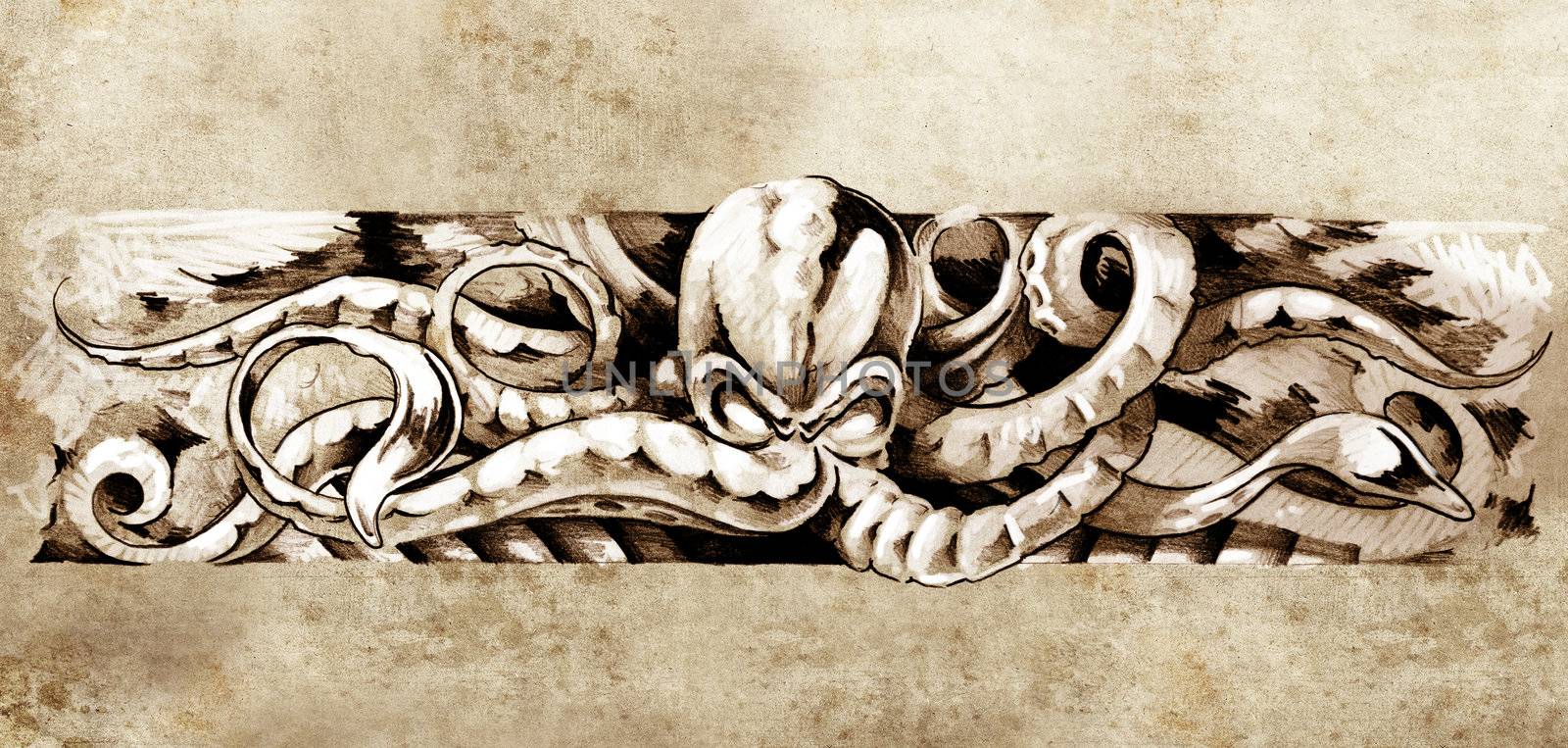 Sketch of tatto art, octopus illustration by FernandoCortes