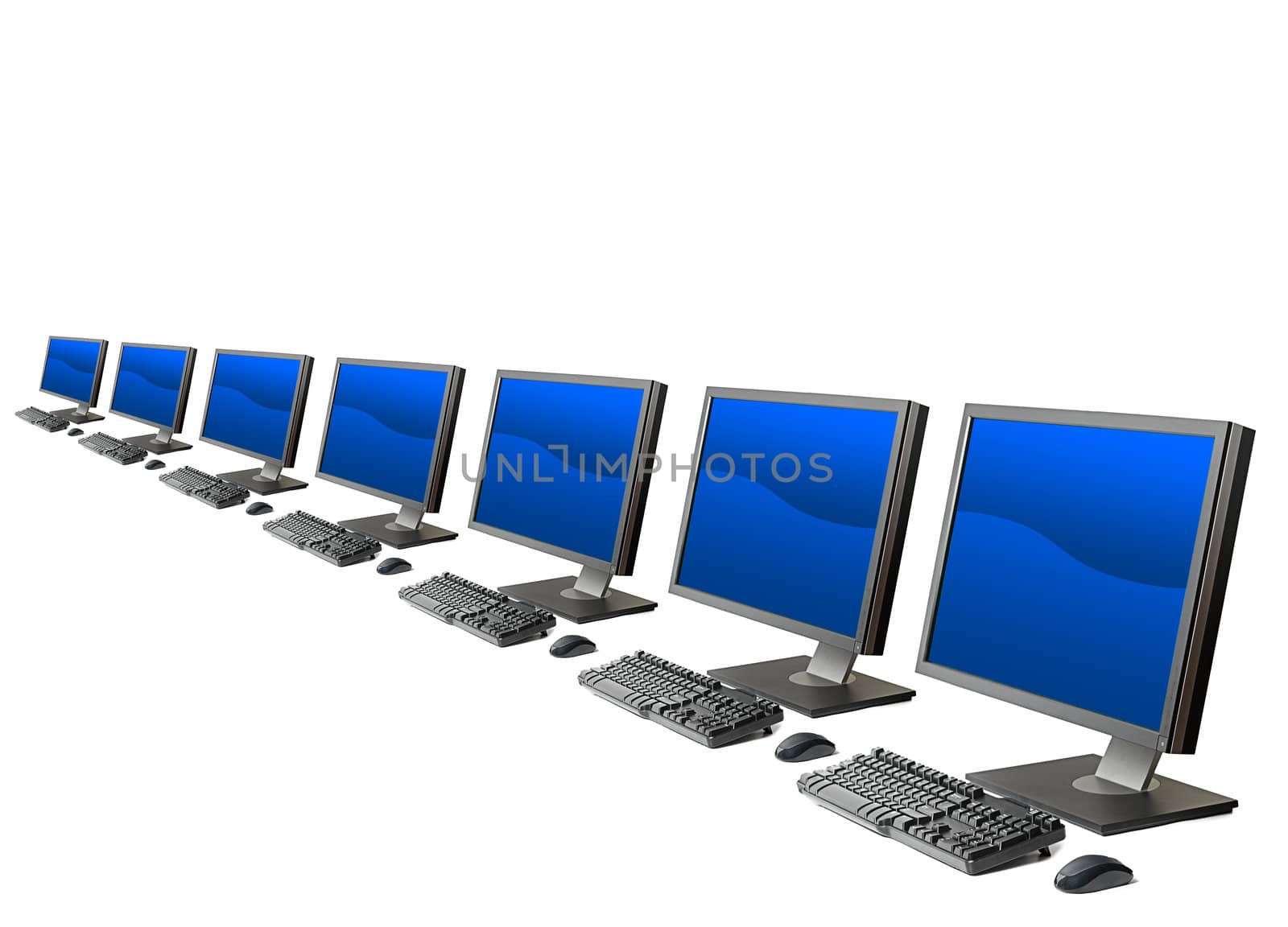 Computer workstation ( monitor, keyboard, mouse) isolated on white background