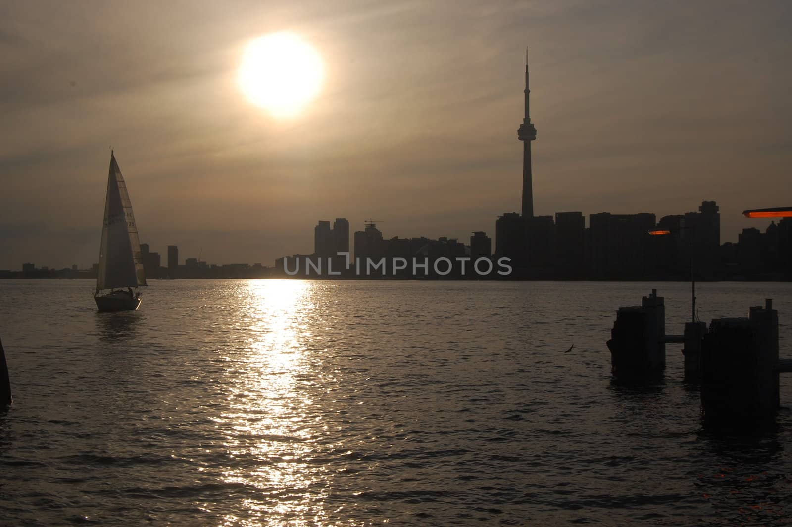This sunset view of the Toronto skyline was photographed from the Toronto Islands.
