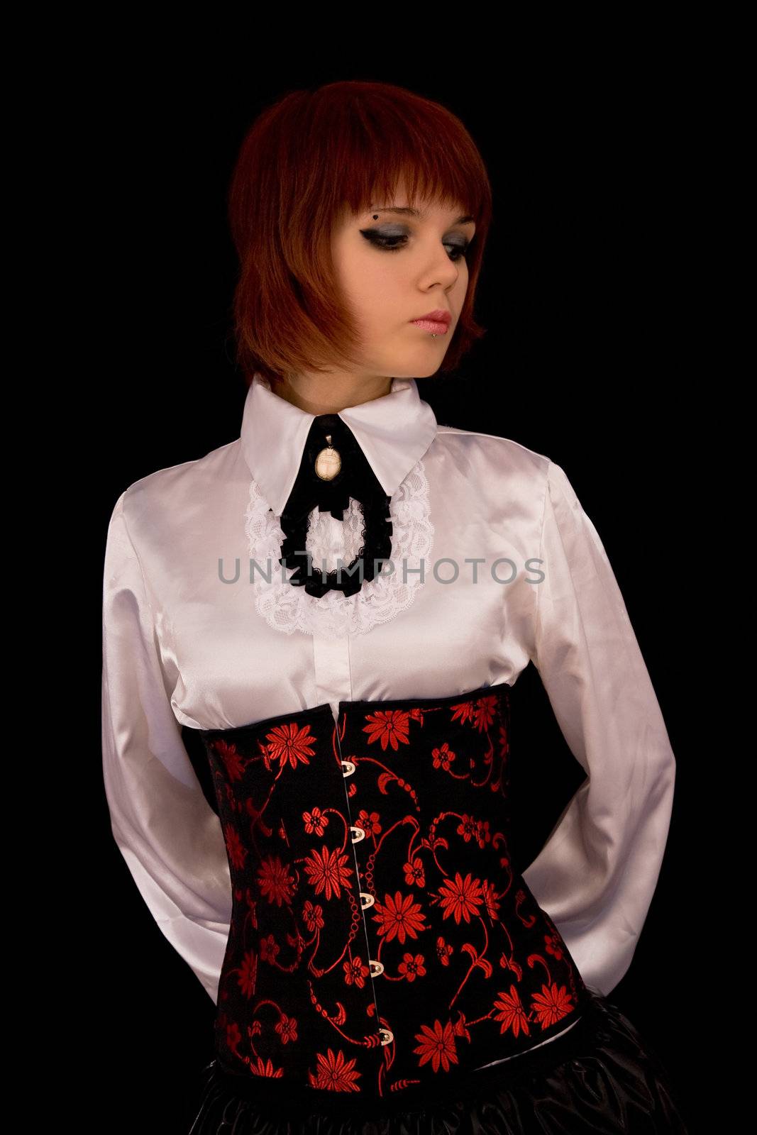 Romantic girl in white blouse and corset   by Elisanth