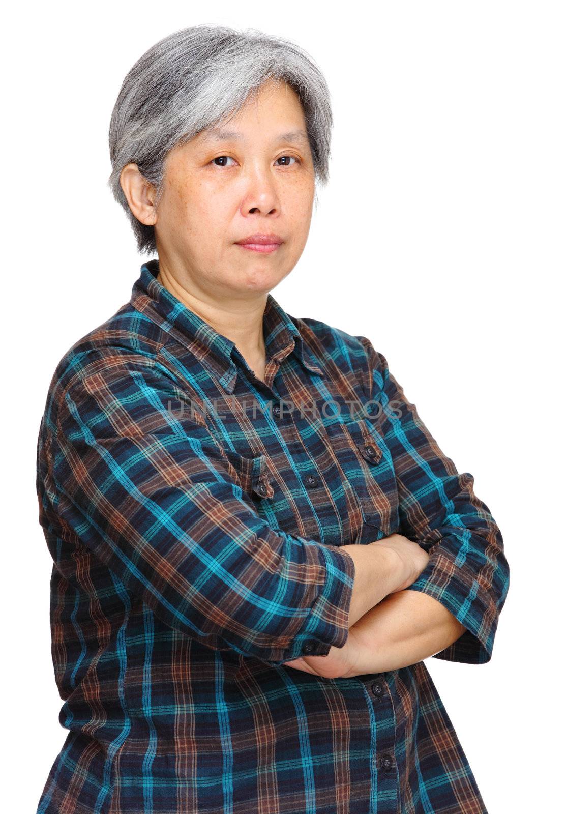 mature asian woman over white background