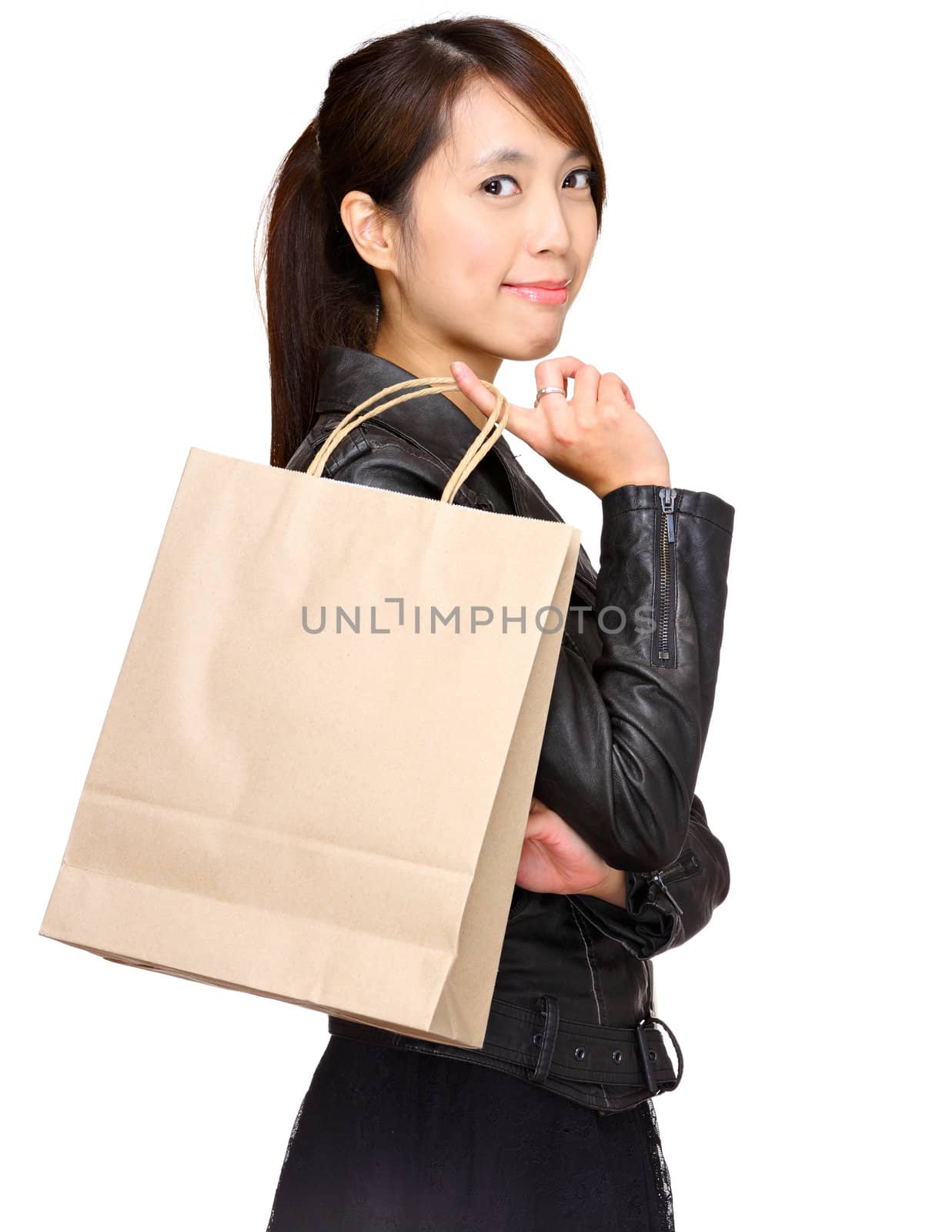 woman with shopping paper bag by leungchopan