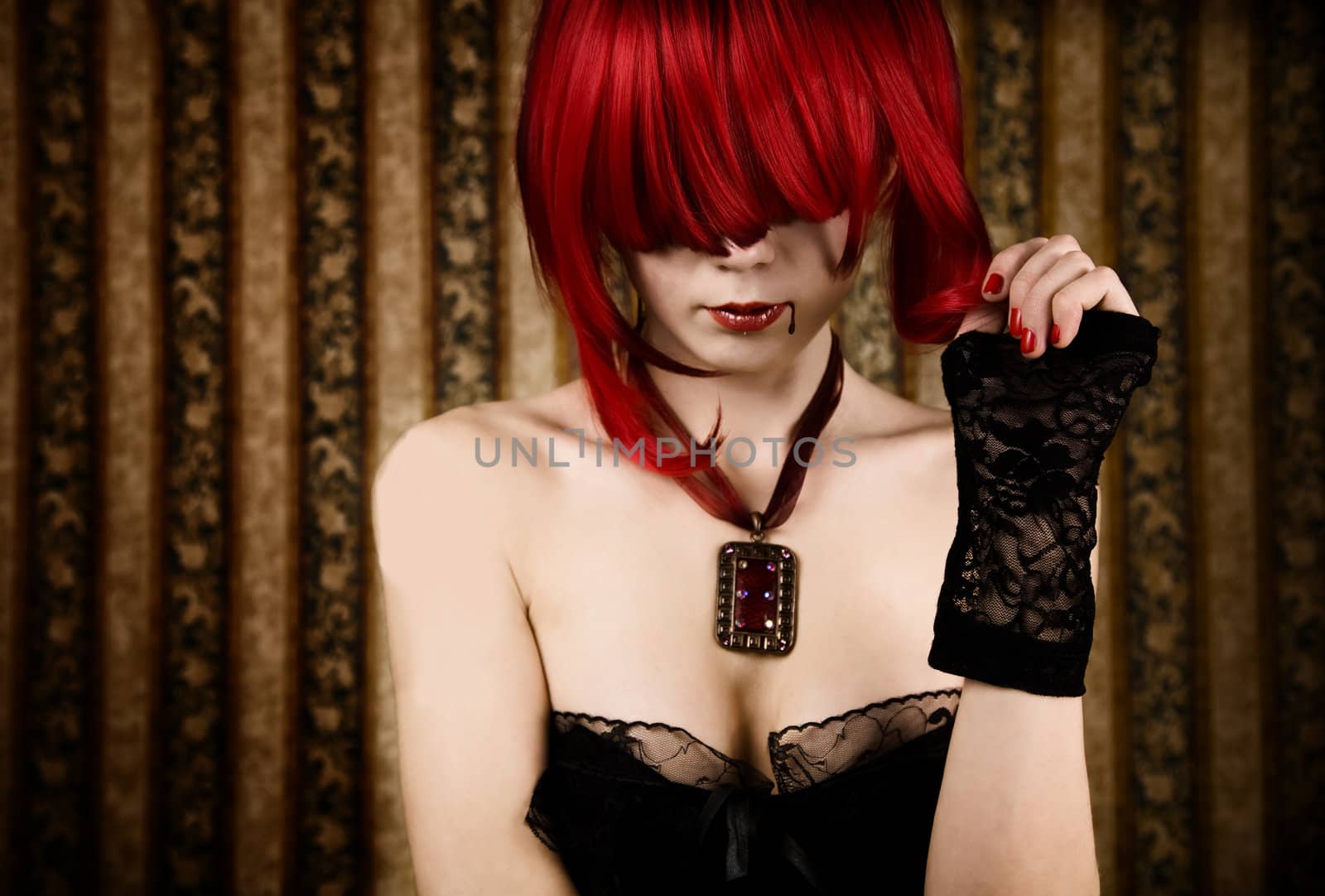 Redhead vampire with drop of blood   by Elisanth