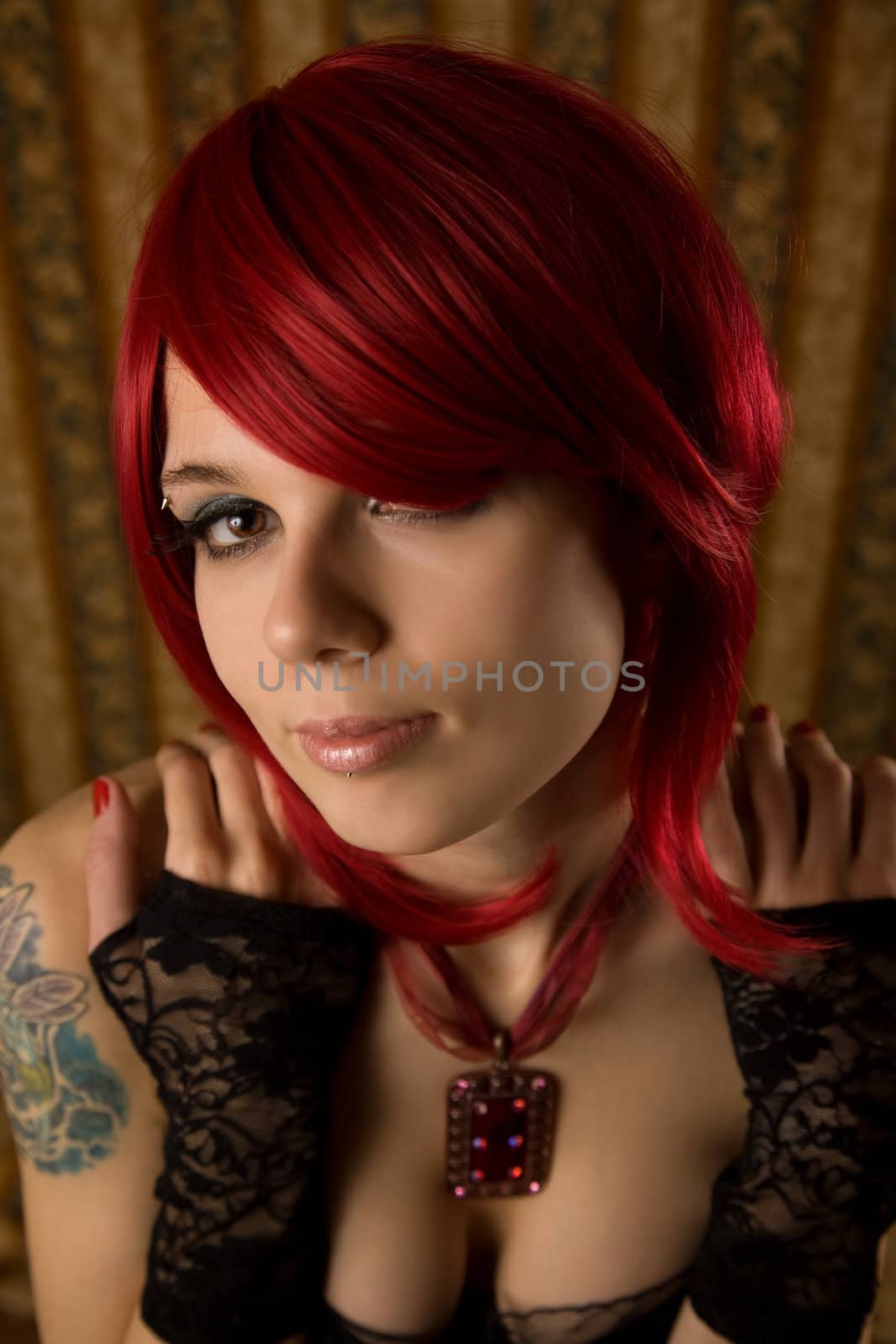 Portrait of sensual red-haired girl, selective focus  