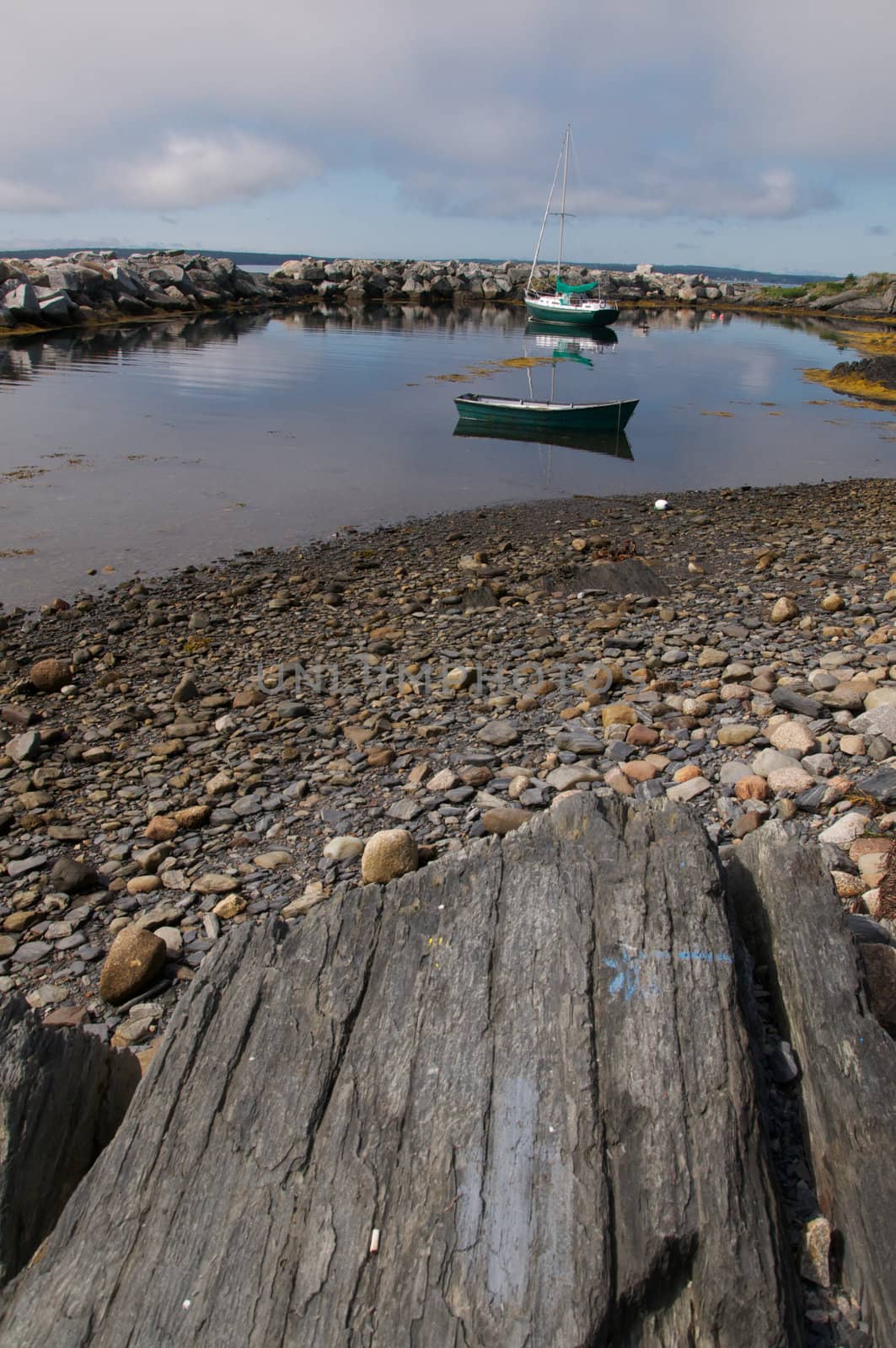 These boats were bobbing in the harbour in Blue Rocks, Nova Scotia, Canada
