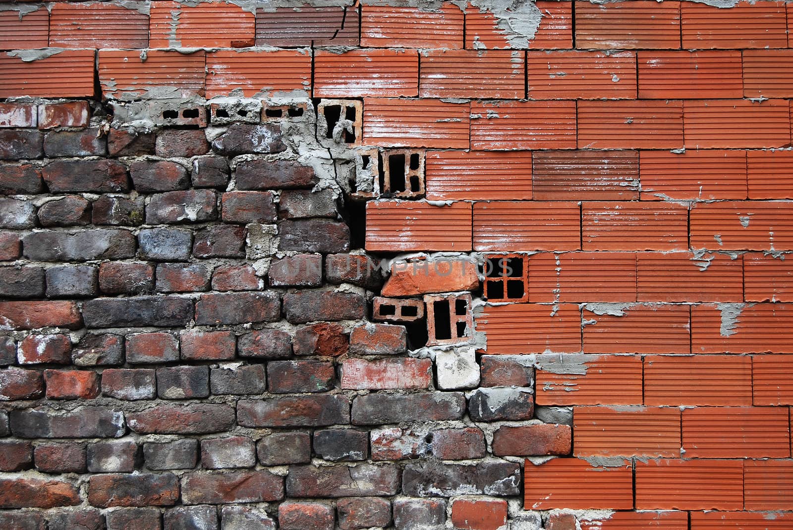 Mixed old and new bricks wall as background