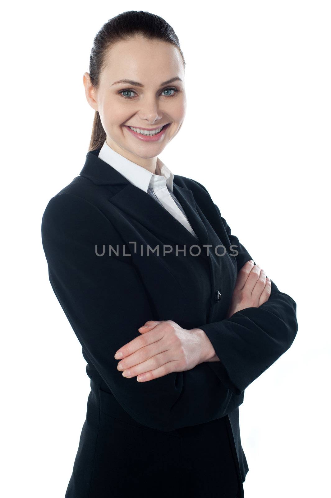 Portriat of corporate lady, smiling by stockyimages