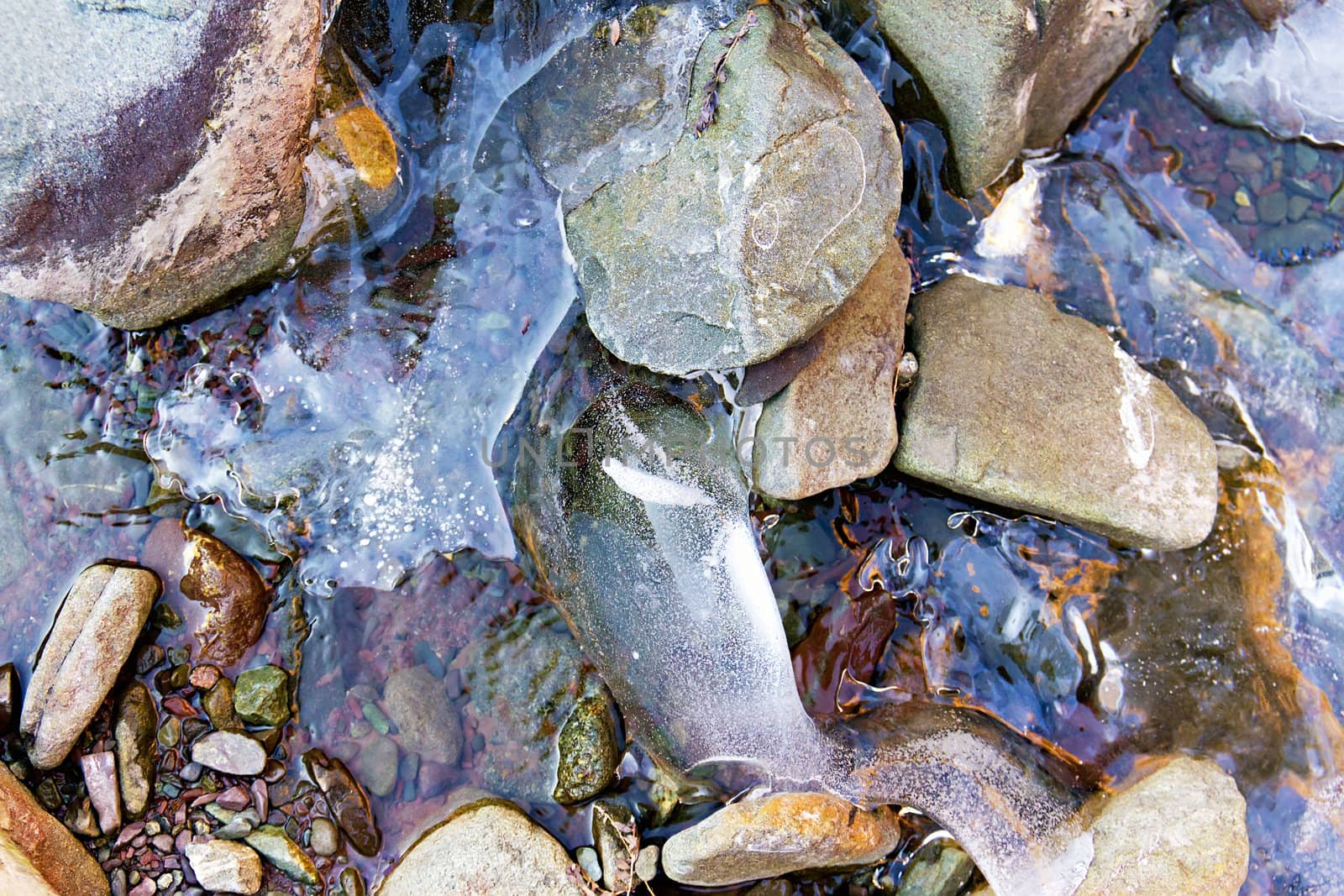 frozen mountain stream in the background