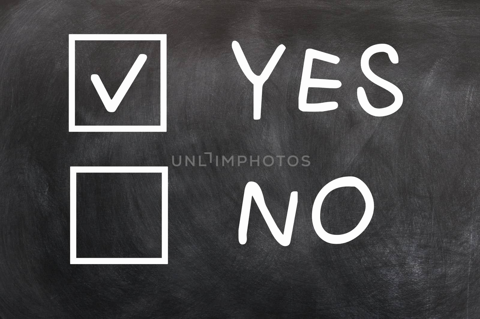 Check boxes of Yes and No with yes checked on a blackboard