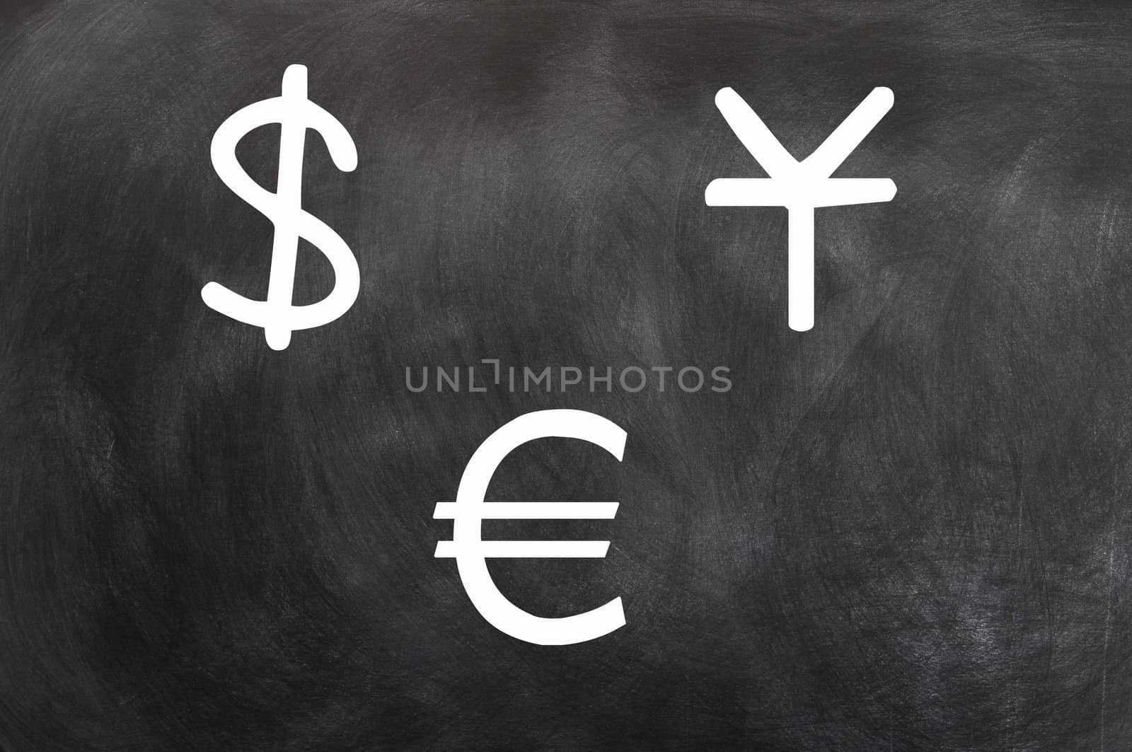 Chalk drawing of money symbols on a blackboard