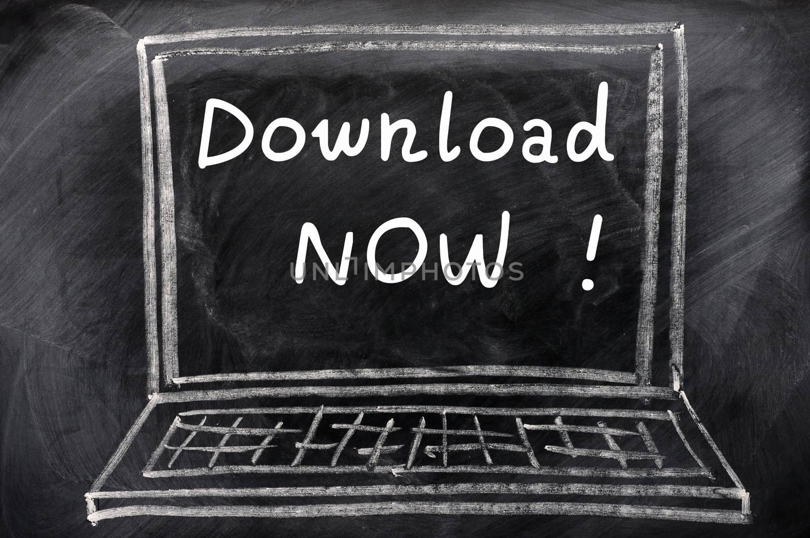 Download now written with chalk on a blackboard,with a chalk-drawing of laptop