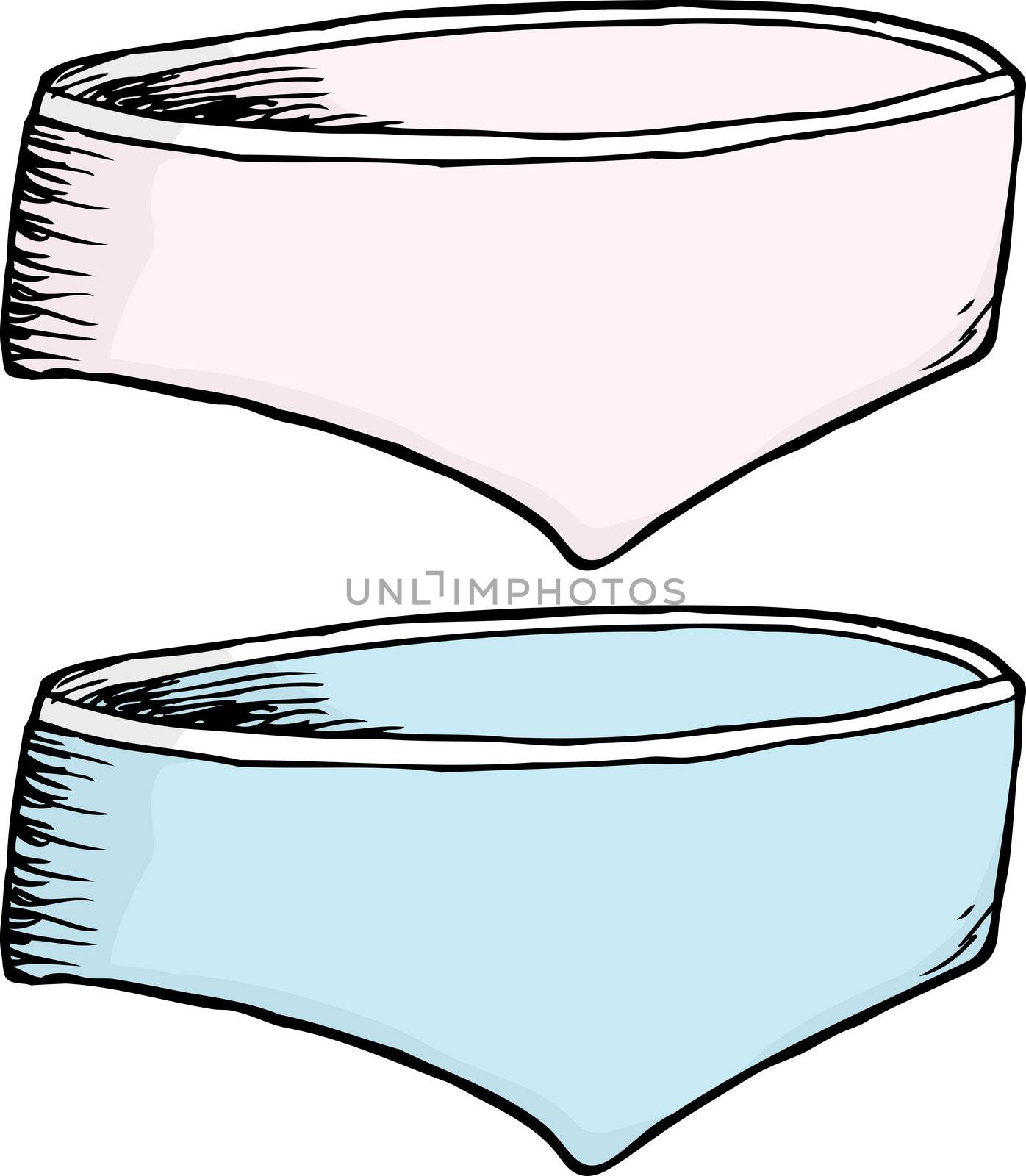 Pink and blue ladies underwear over white background