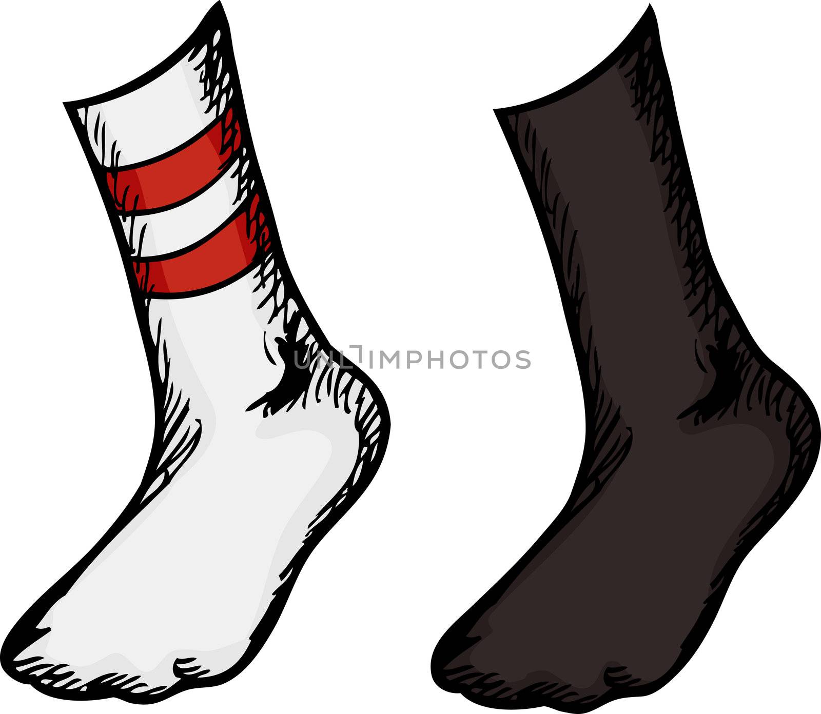 Isolated feet with different socks over white background