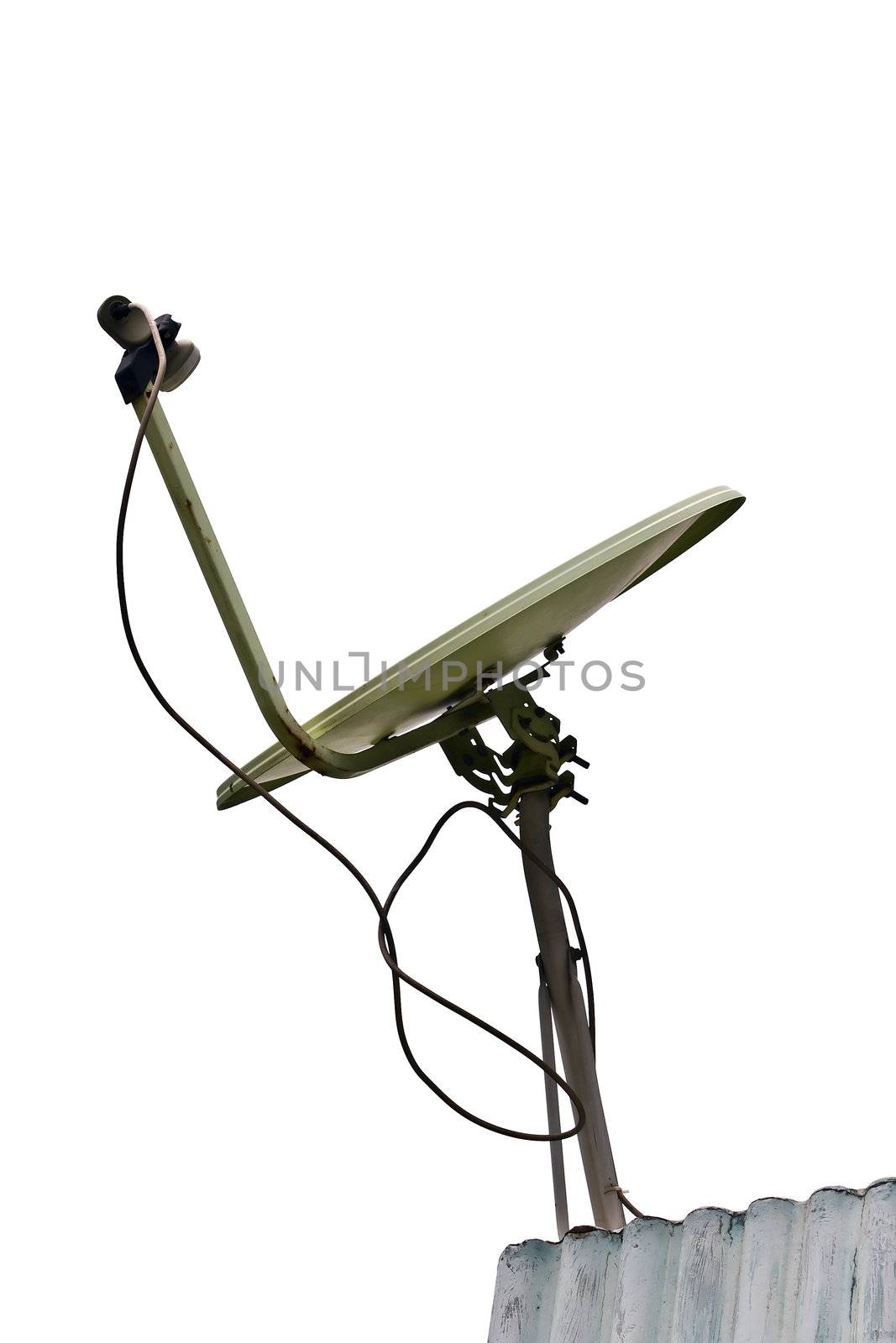 Small Satellite Dish isolated on White sky