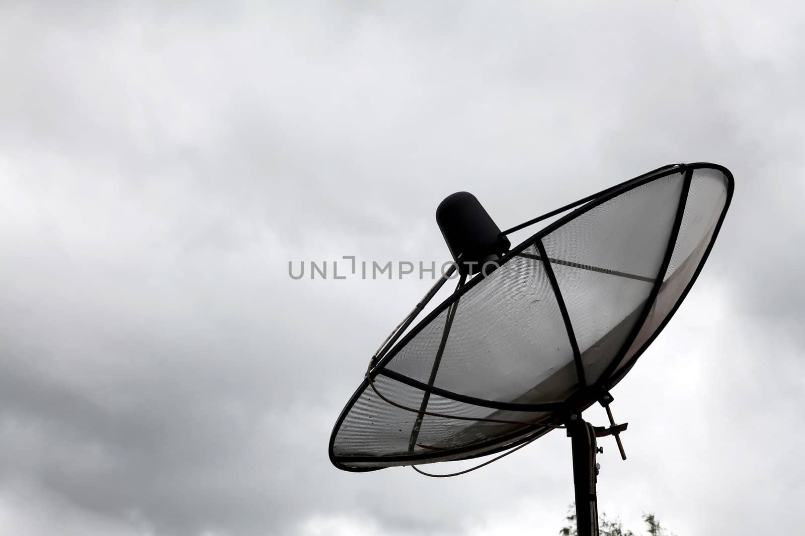 Conceptual of Big Black satellite Cloudy Sky, side perspective